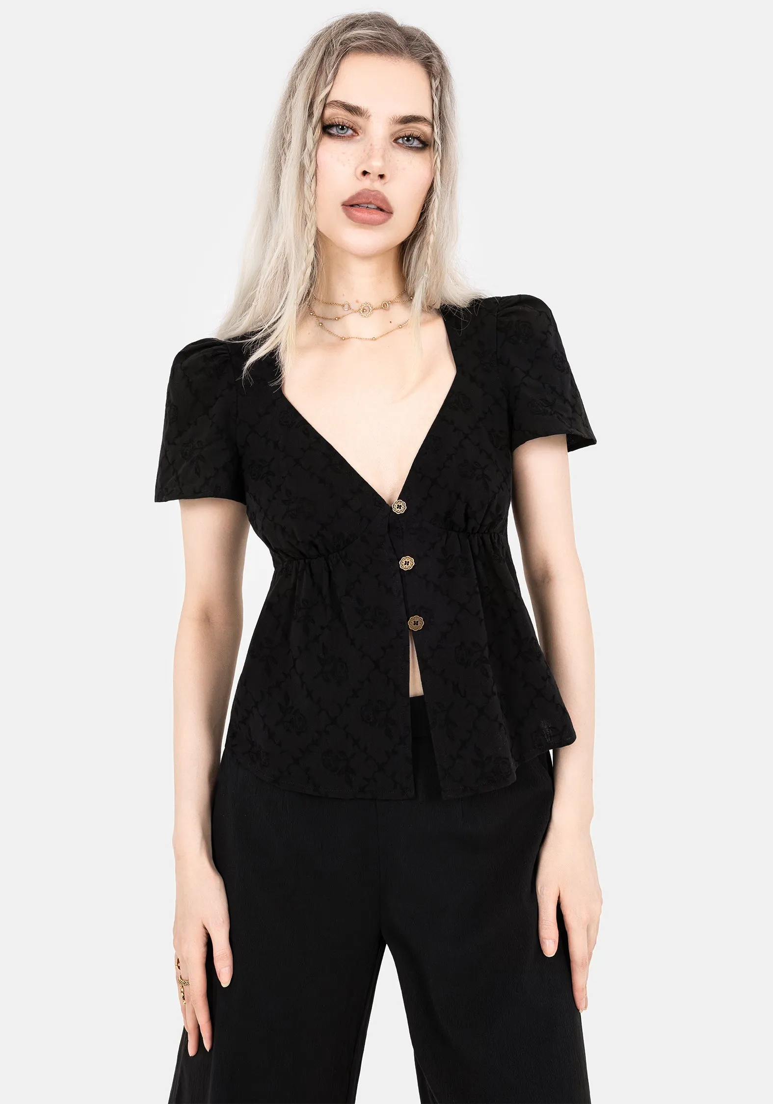 Polgara Floral Jacquard Peplum Top