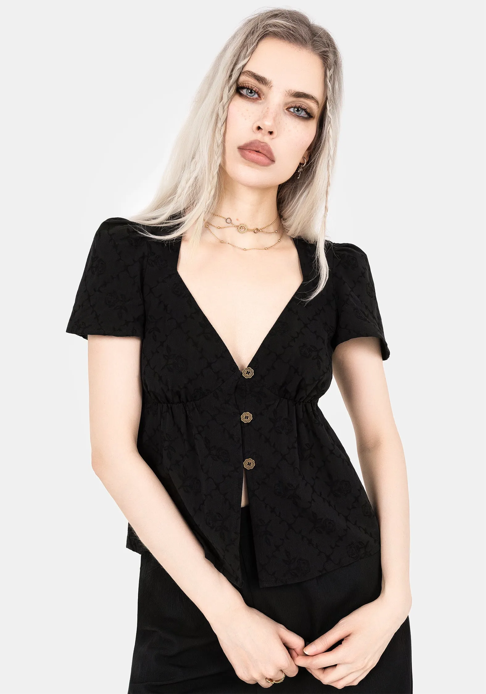 Polgara Floral Jacquard Peplum Top