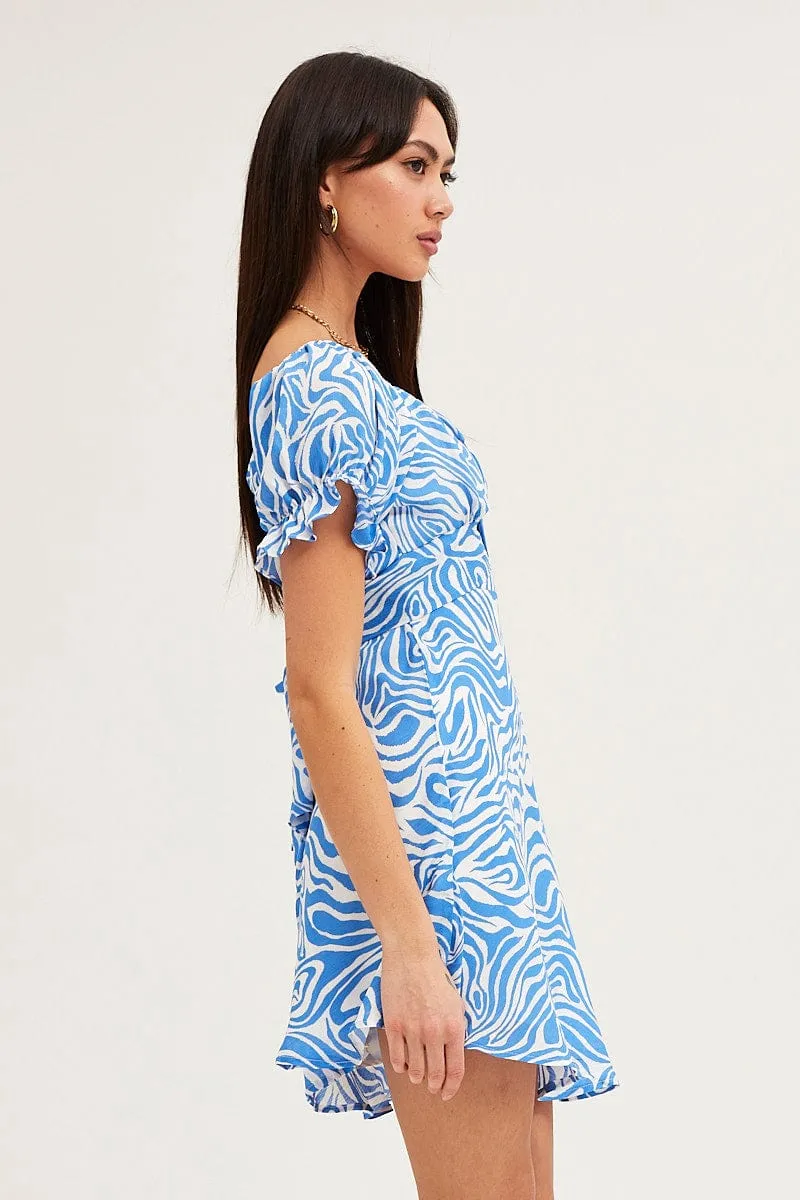 Print Midi Dress Short Sleeve Evening