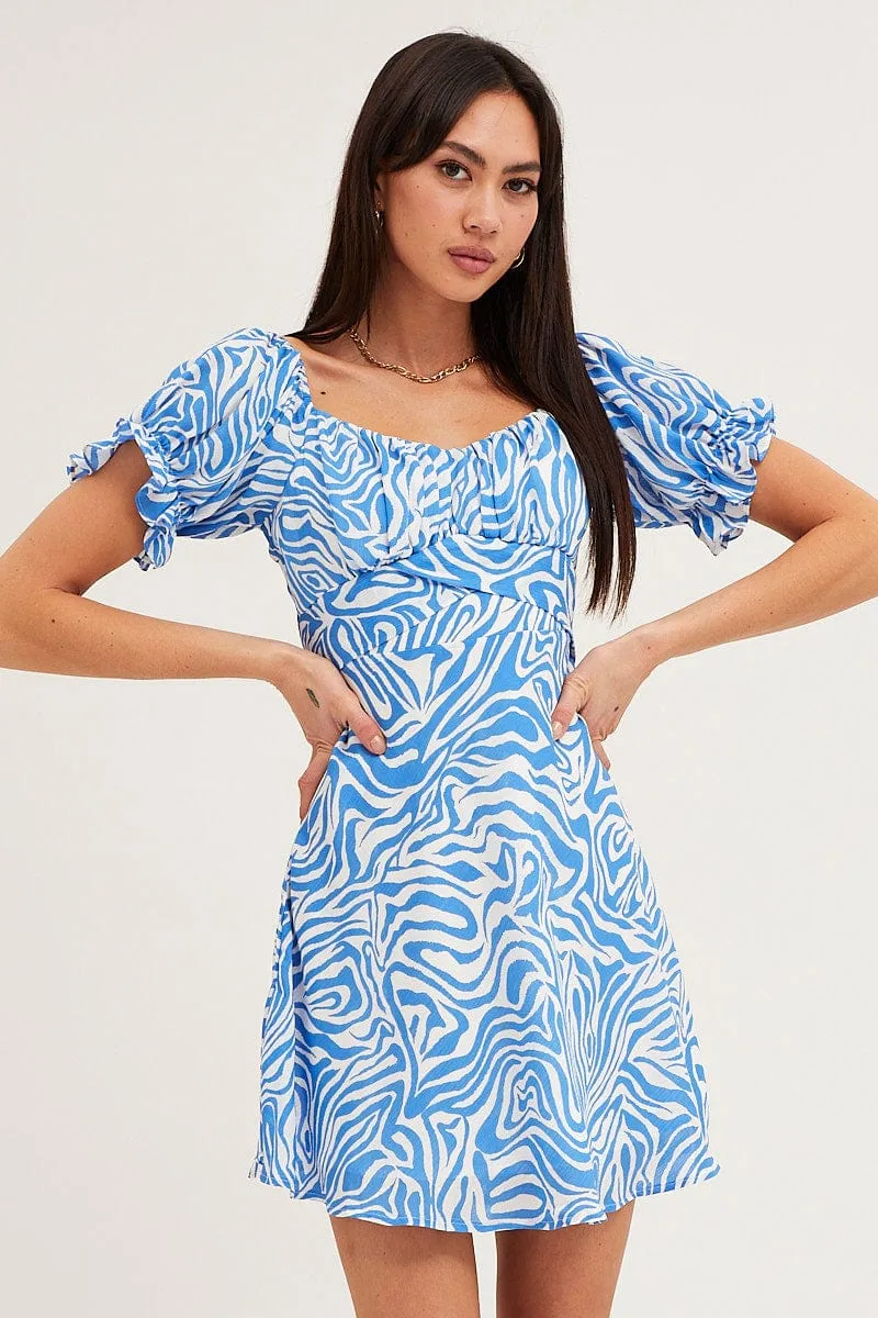 Print Midi Dress Short Sleeve Evening
