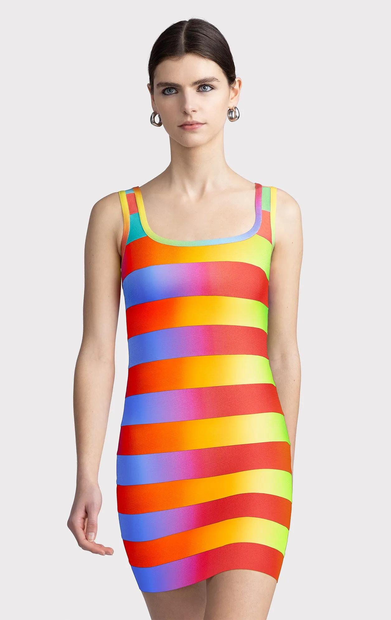 RAINBOW BANDAGE SCOOP TANK MINI DRESS