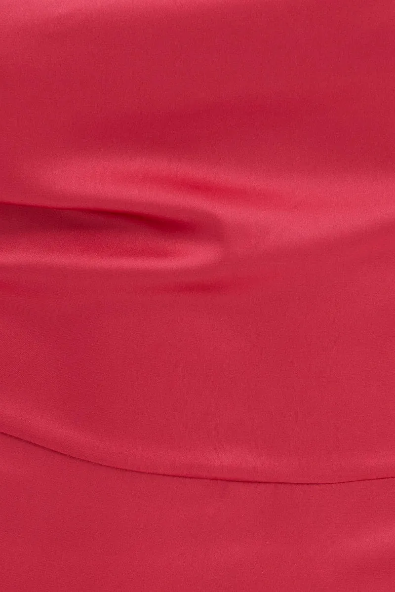 Red Ruffle Maxi Satin Cowl Neck Dress