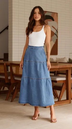 Rhea Midi Skirt - Denim