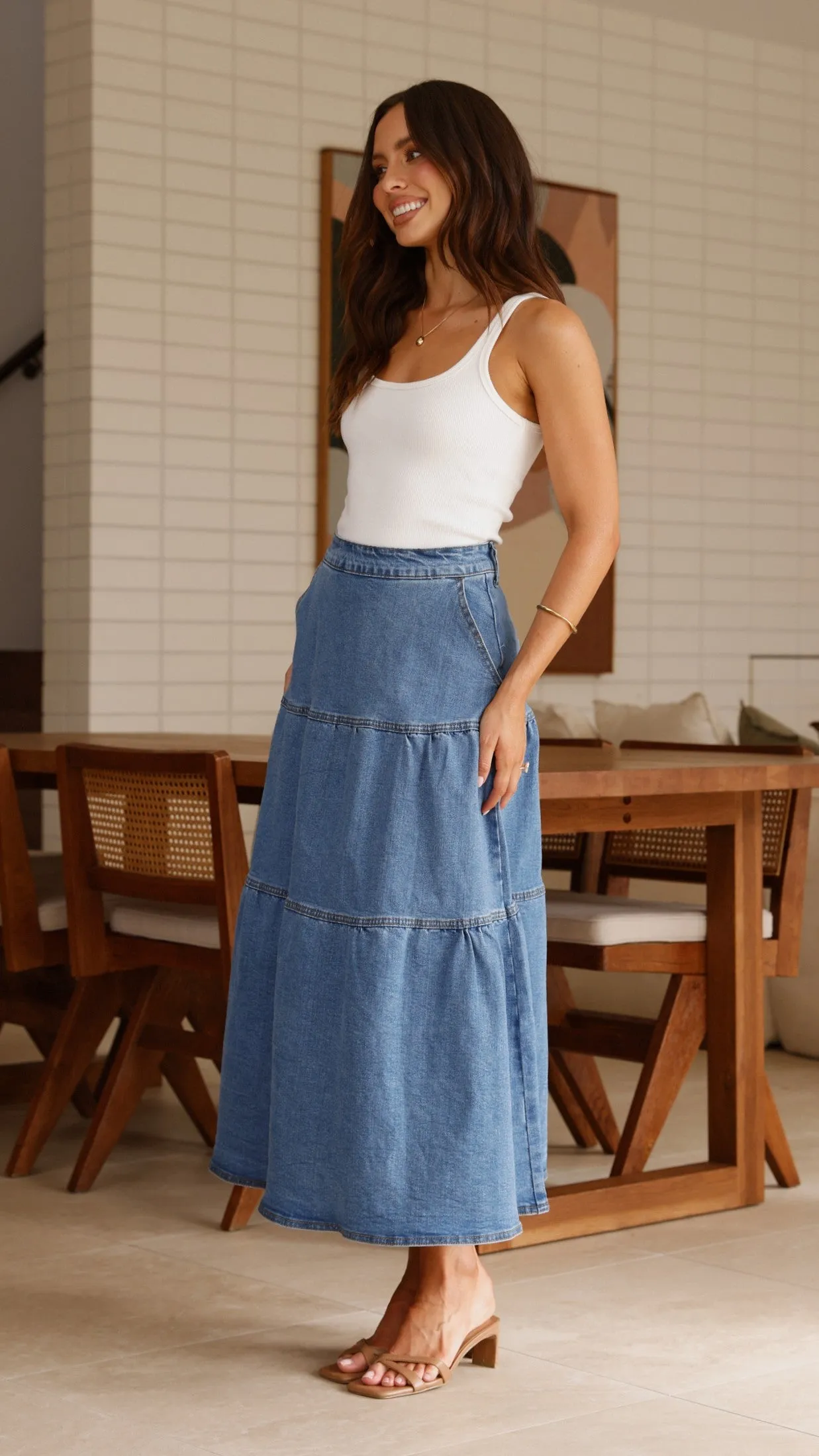 Rhea Midi Skirt - Denim