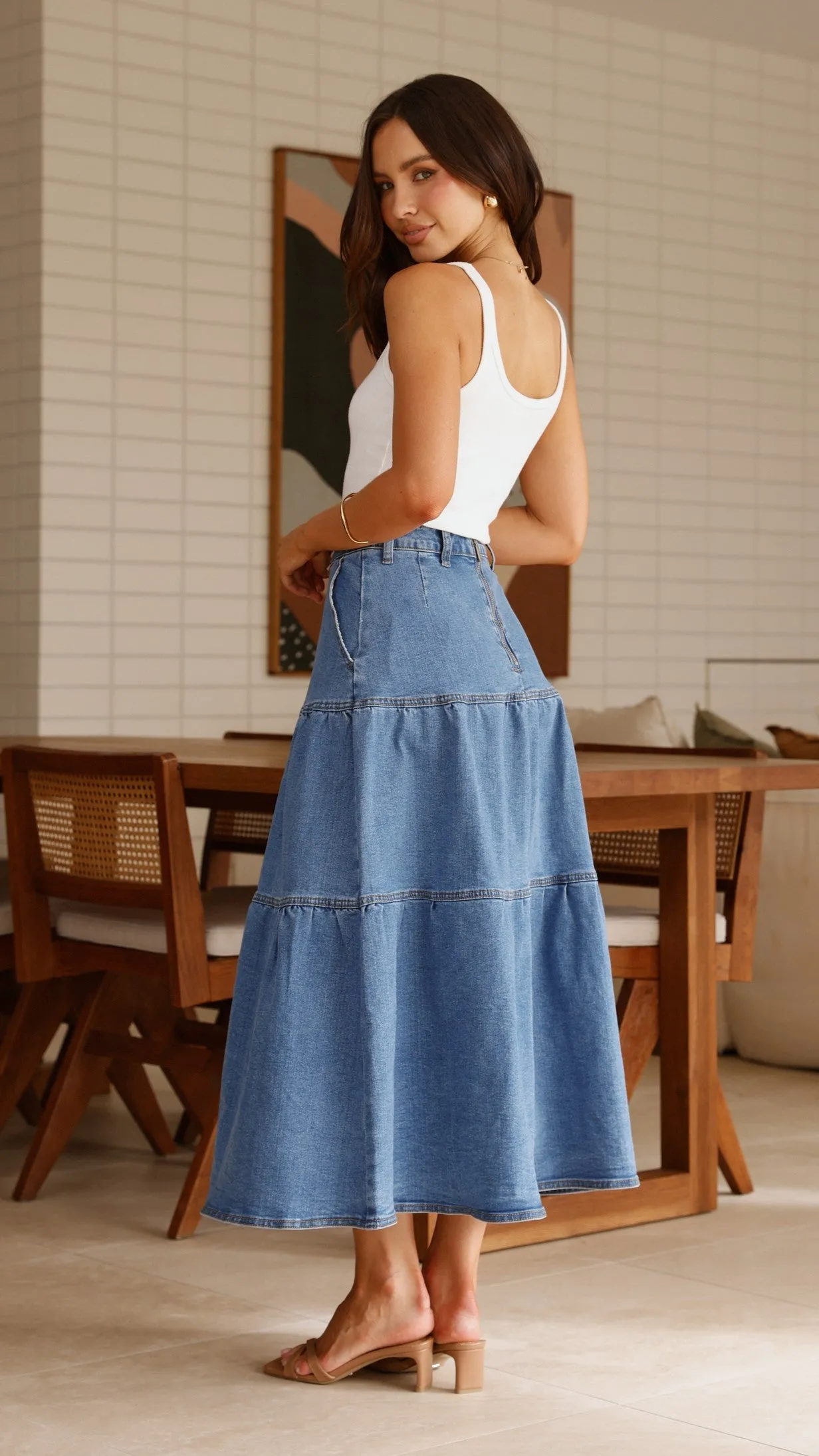 Rhea Midi Skirt - Denim