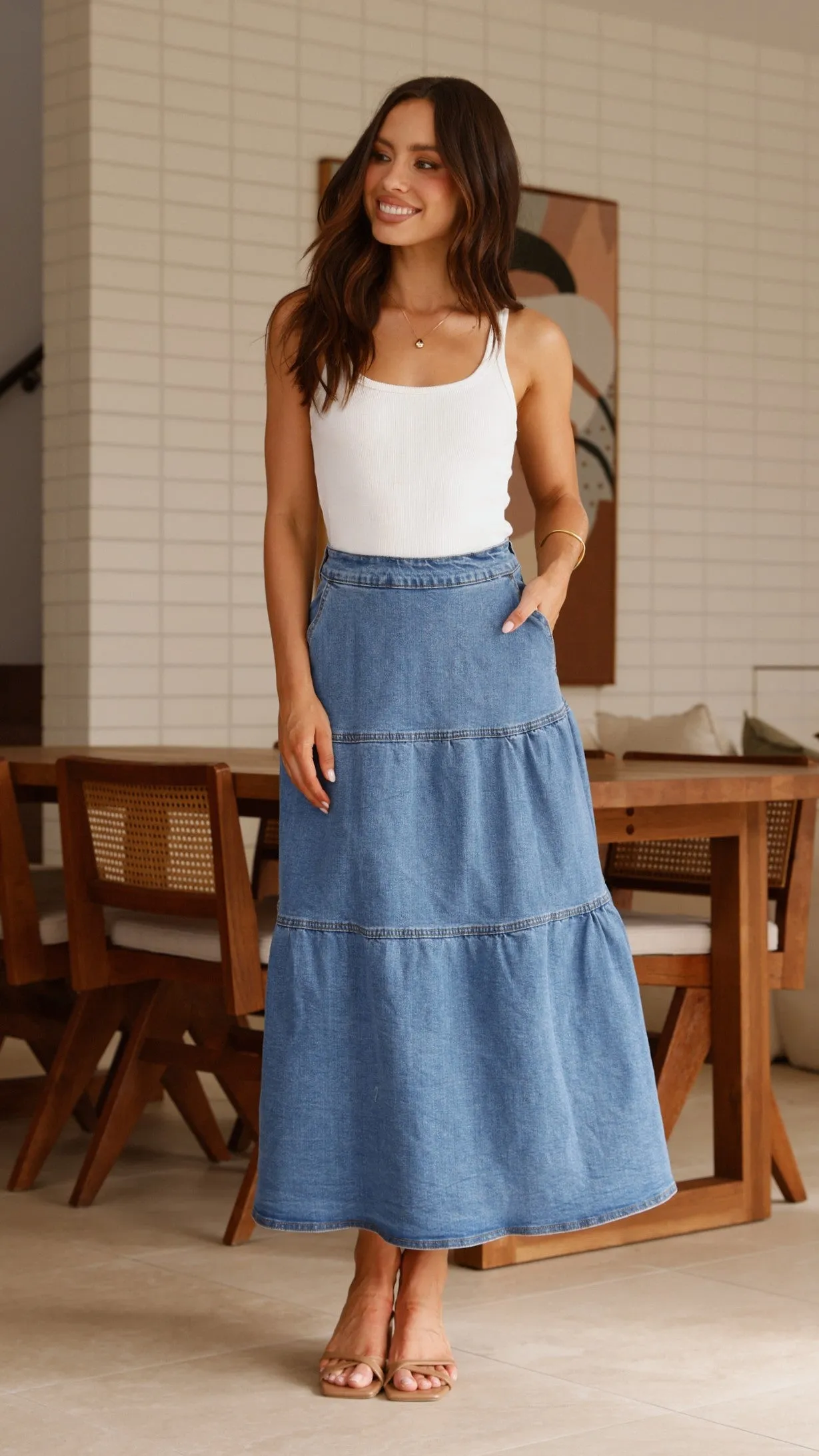 Rhea Midi Skirt - Denim