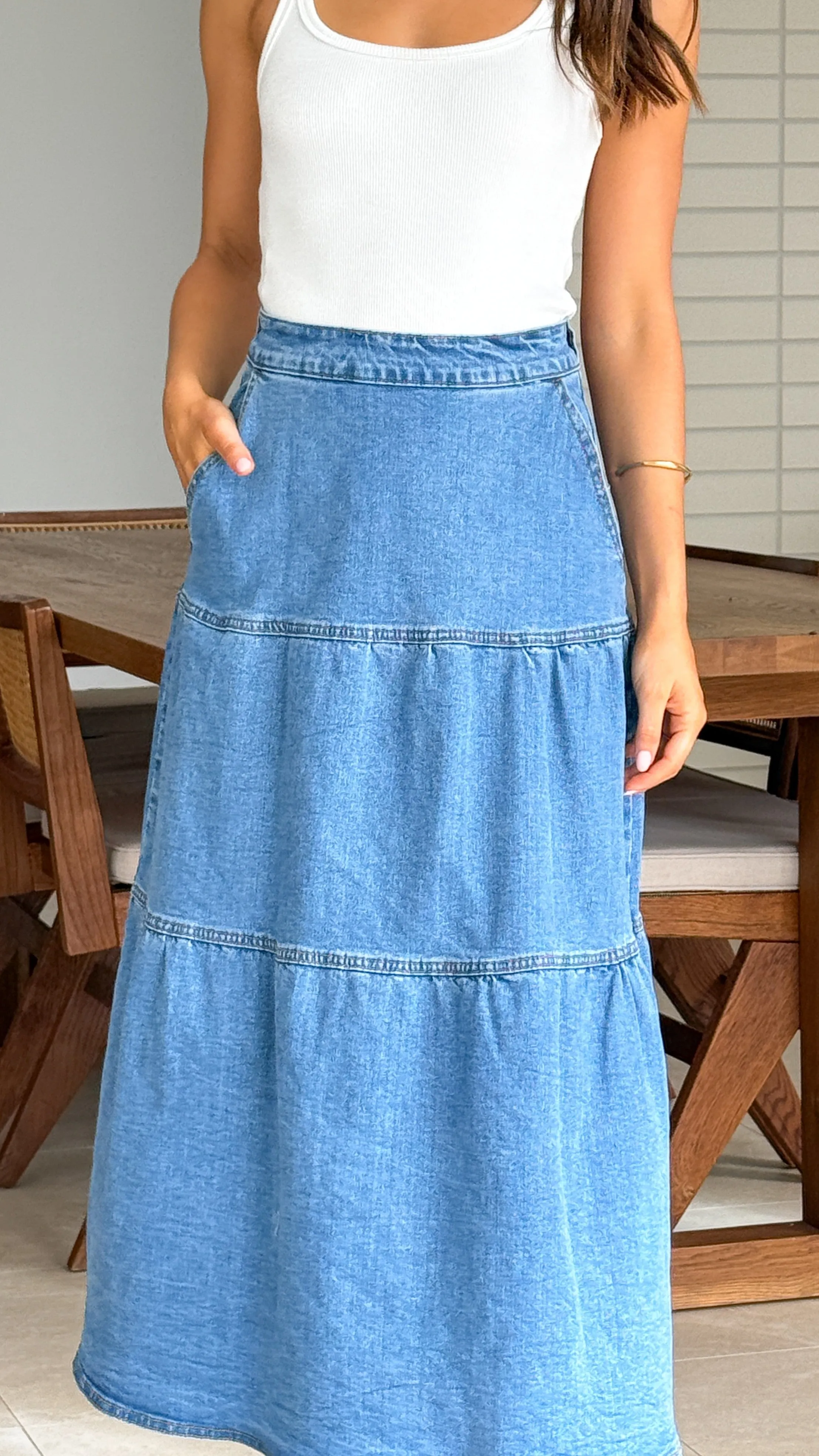 Rhea Midi Skirt - Denim