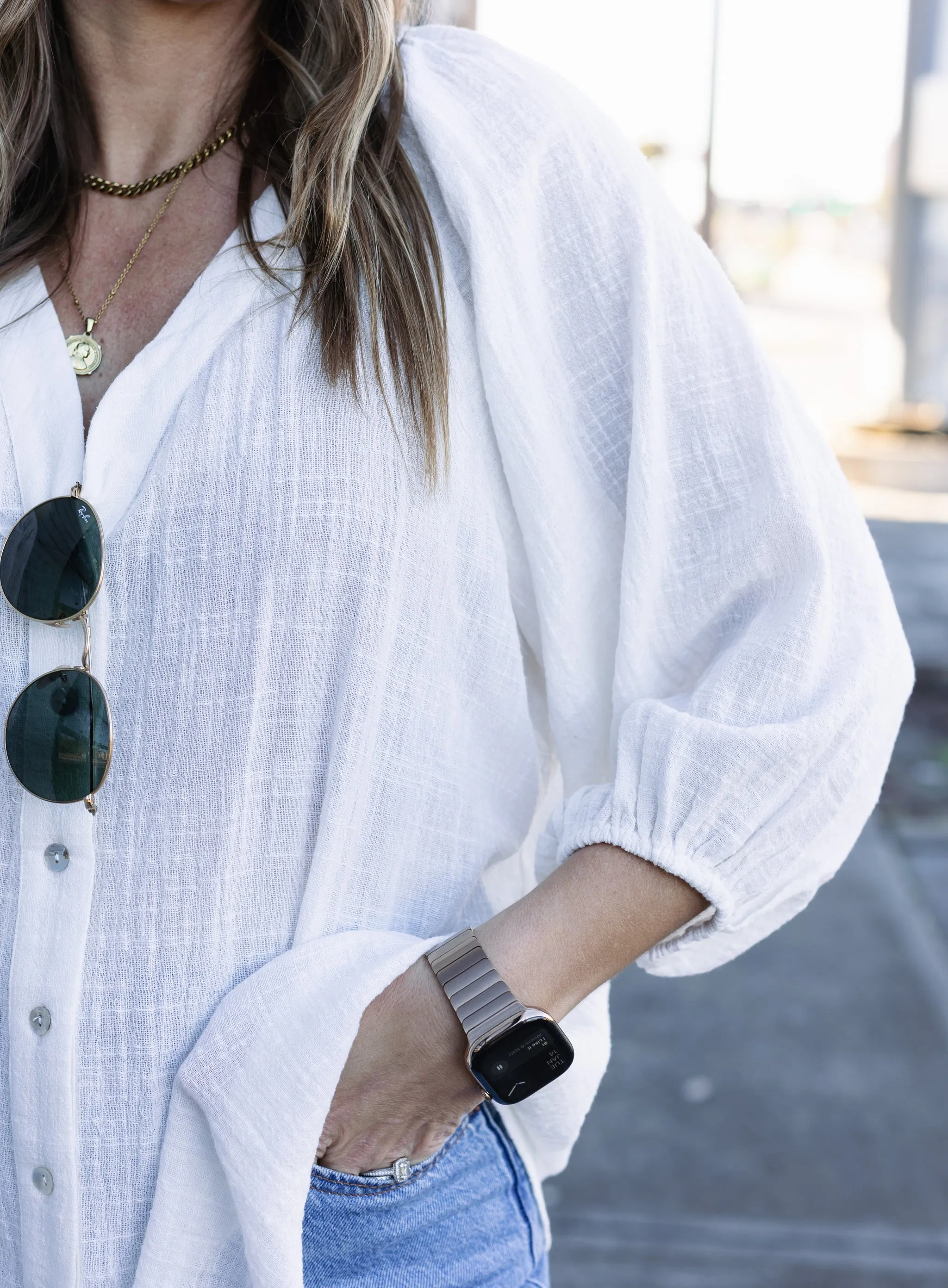 Rowena V-Neck Button Down - White - Final Sale