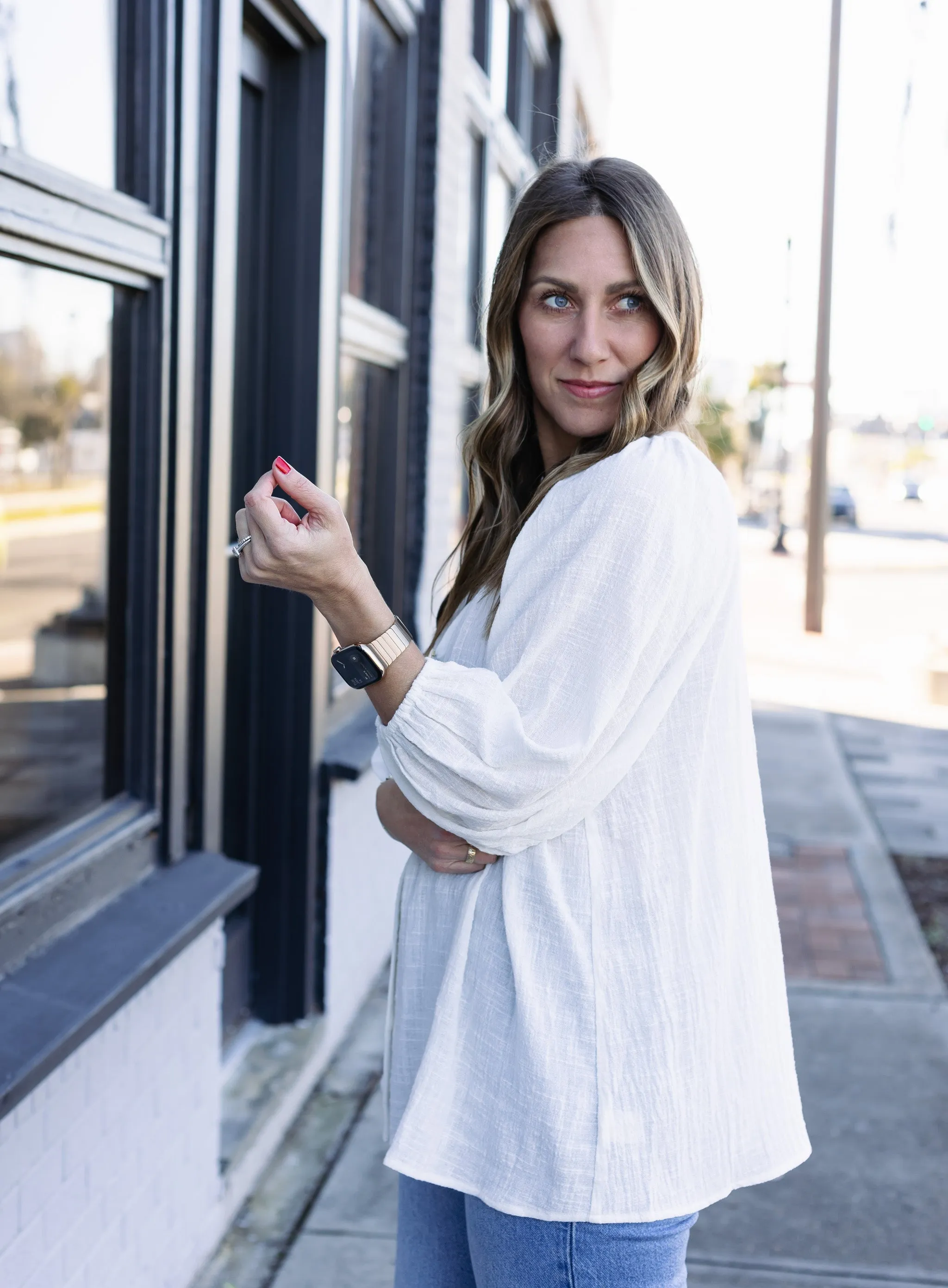 Rowena V-Neck Button Down - White - Final Sale
