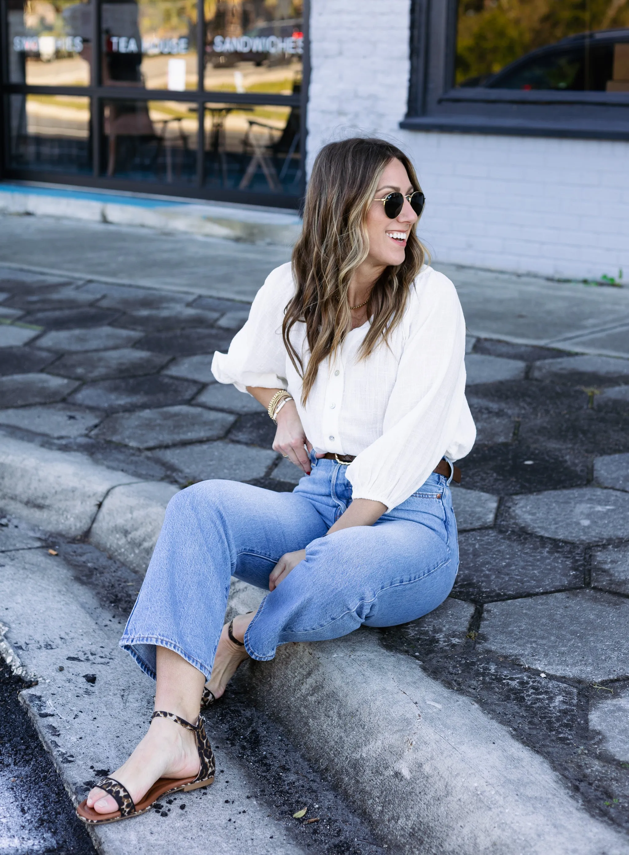 Rowena V-Neck Button Down - White - Final Sale