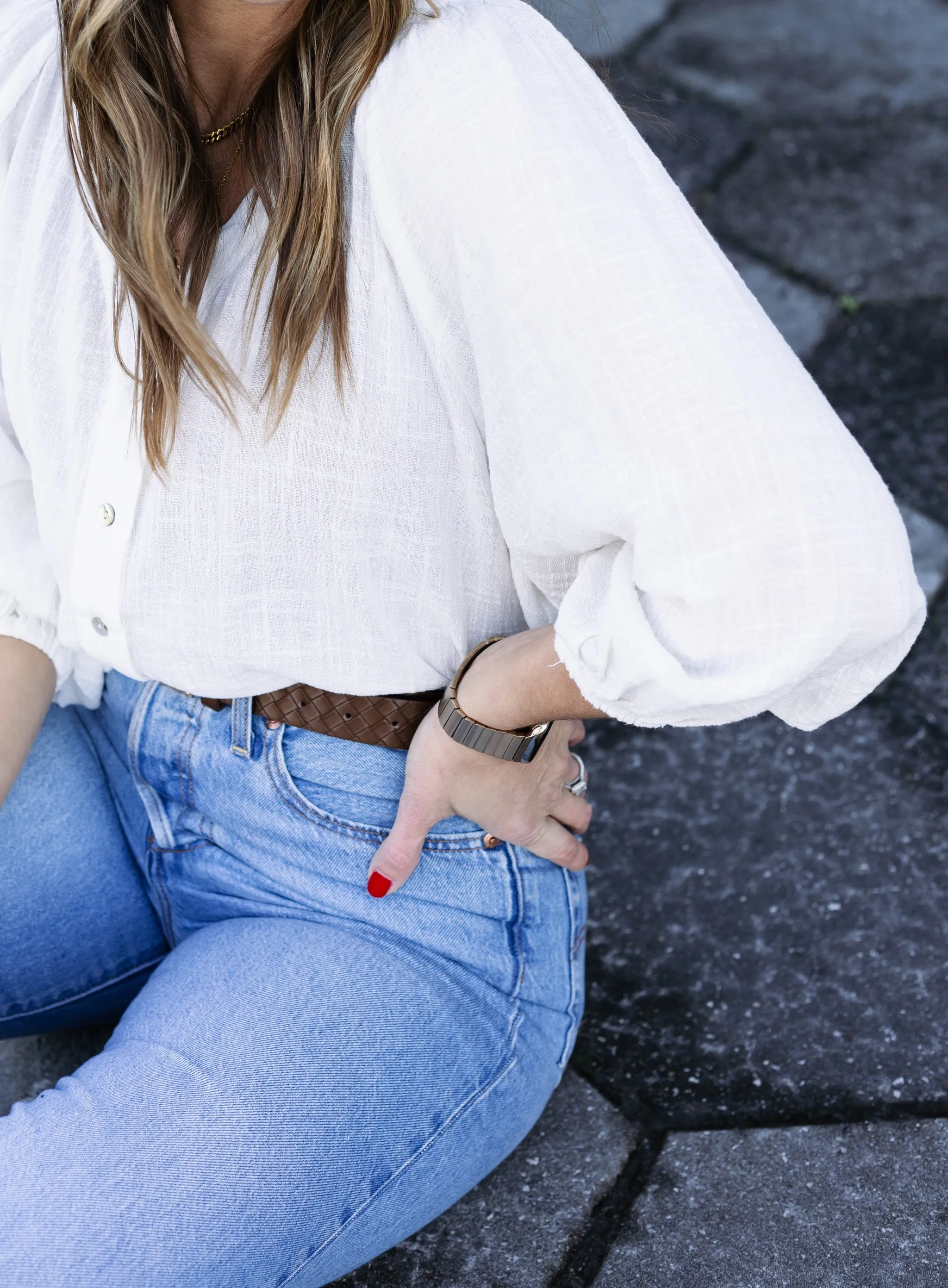 Rowena V-Neck Button Down - White - Final Sale