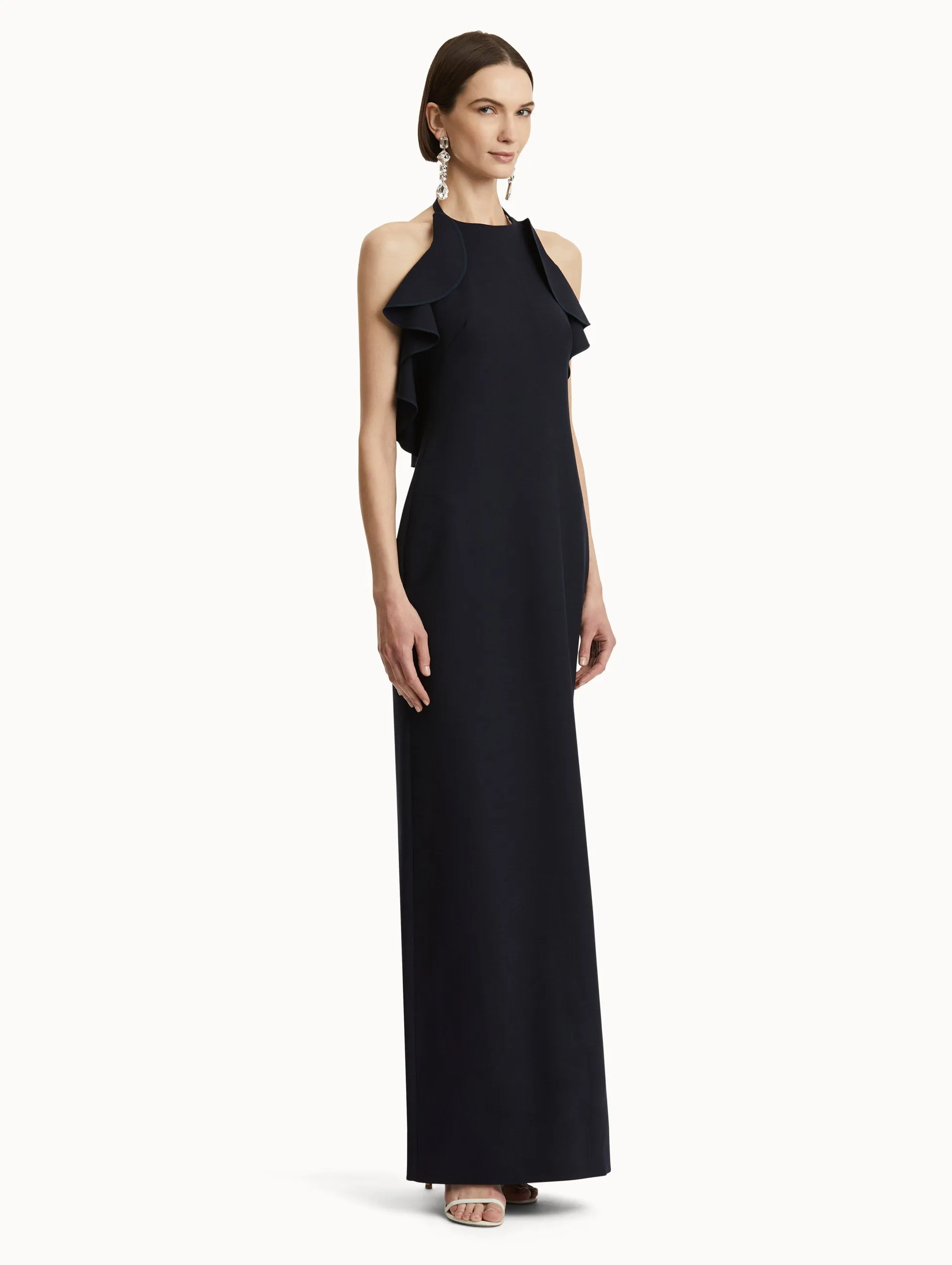 Ruffle-Detailed Column Gown