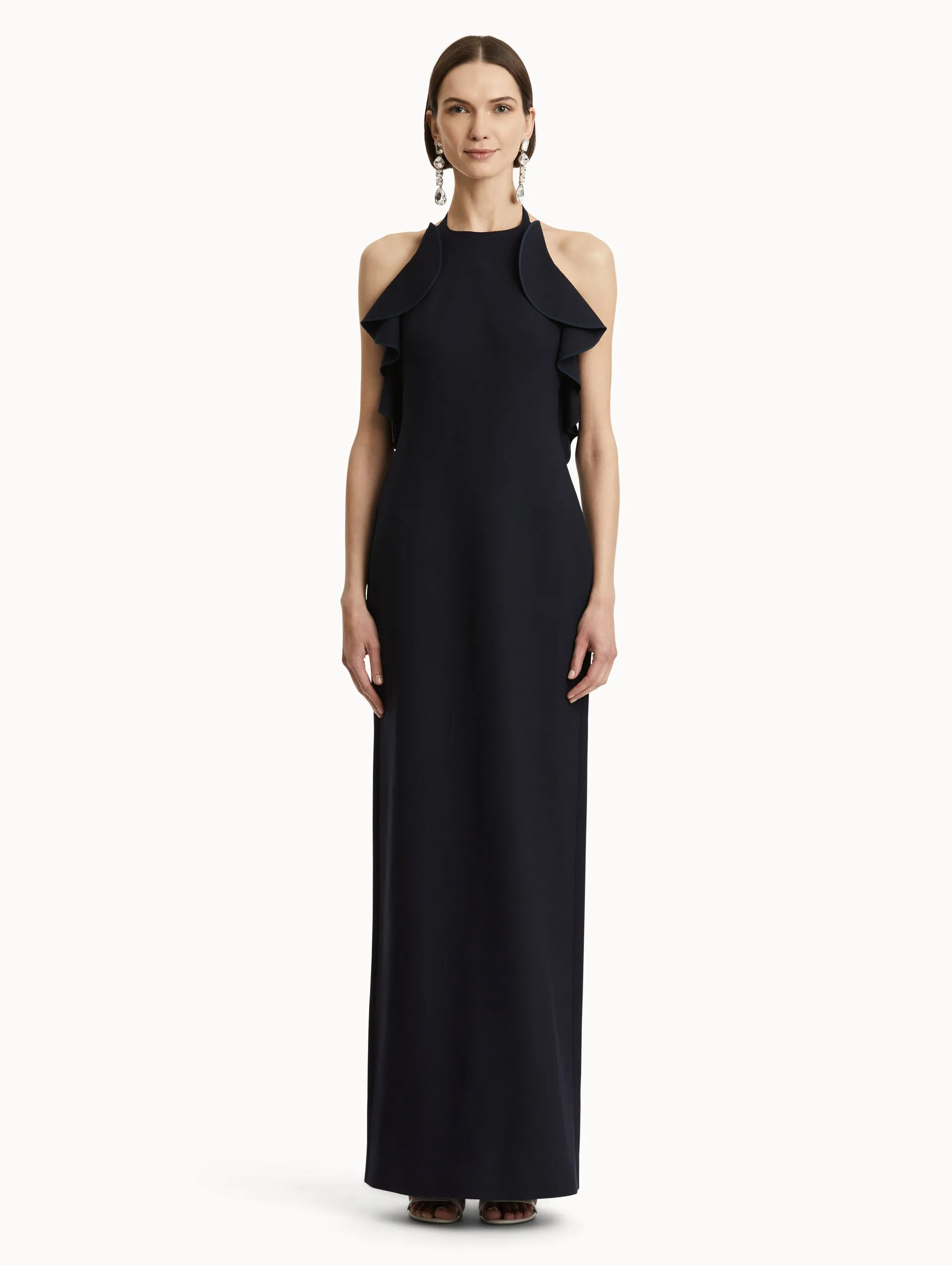 Ruffle-Detailed Column Gown