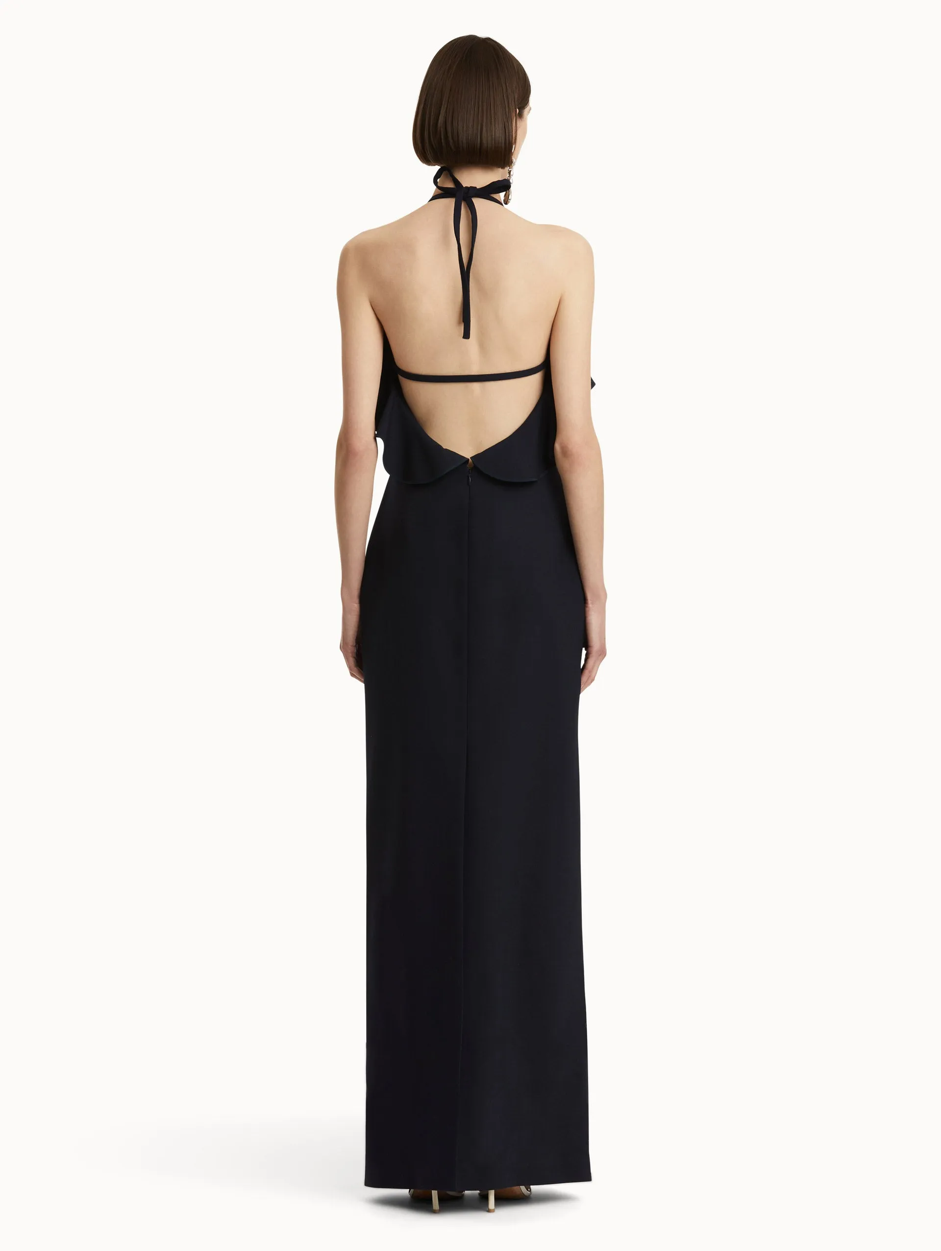 Ruffle-Detailed Column Gown