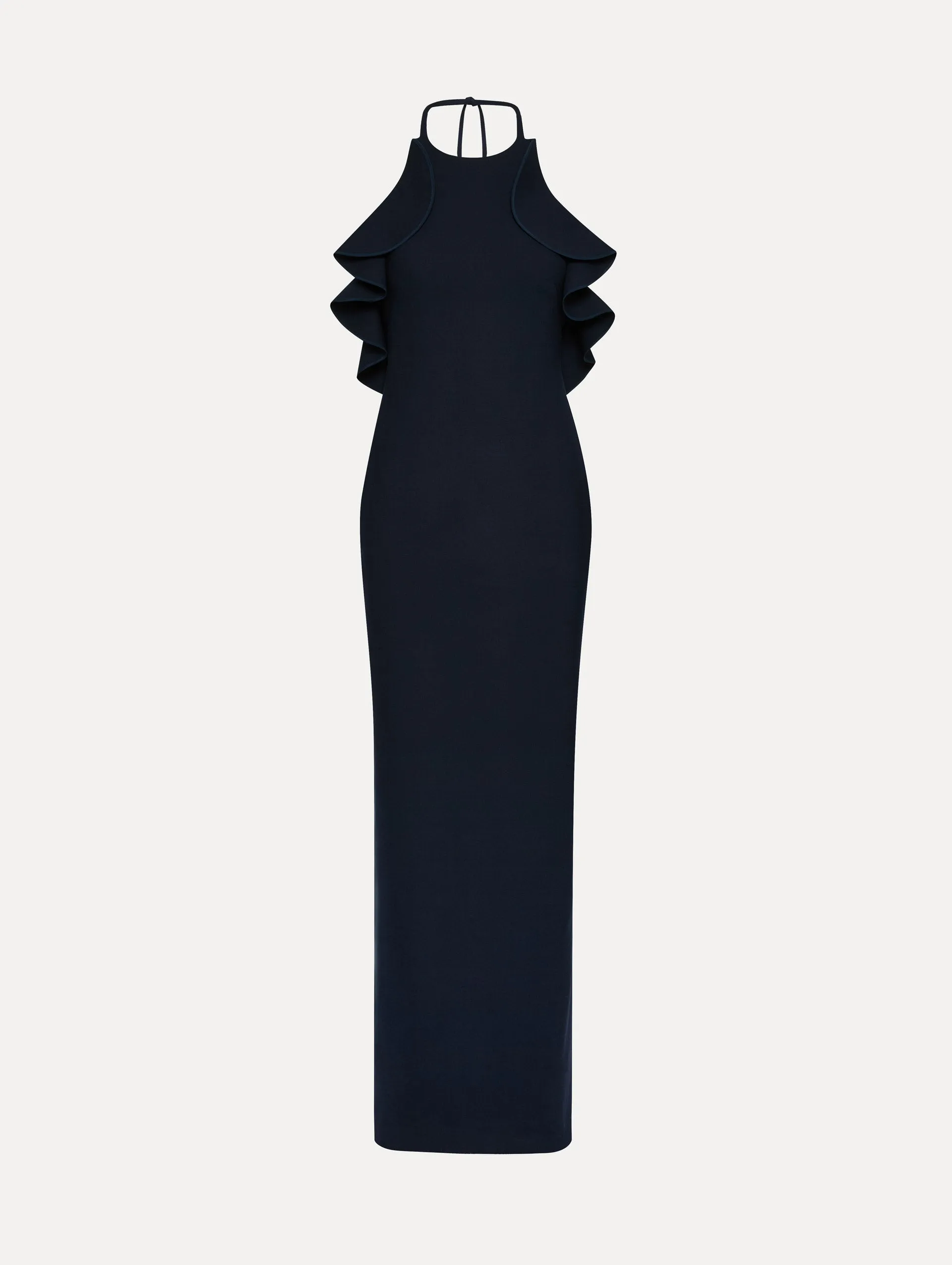 Ruffle-Detailed Column Gown