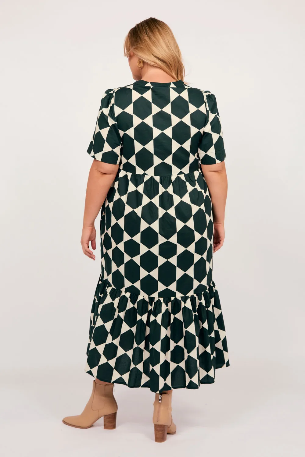 Sabre V-Neck Dress in Golden Lime
