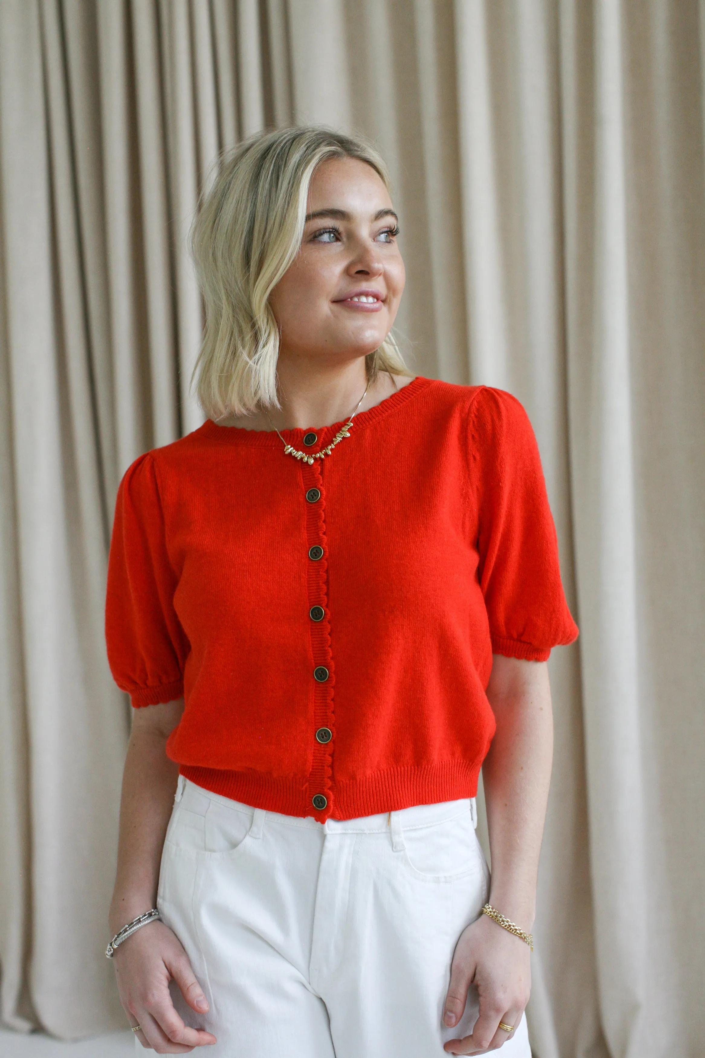 Scarlet Puff Sleeve Cardigan