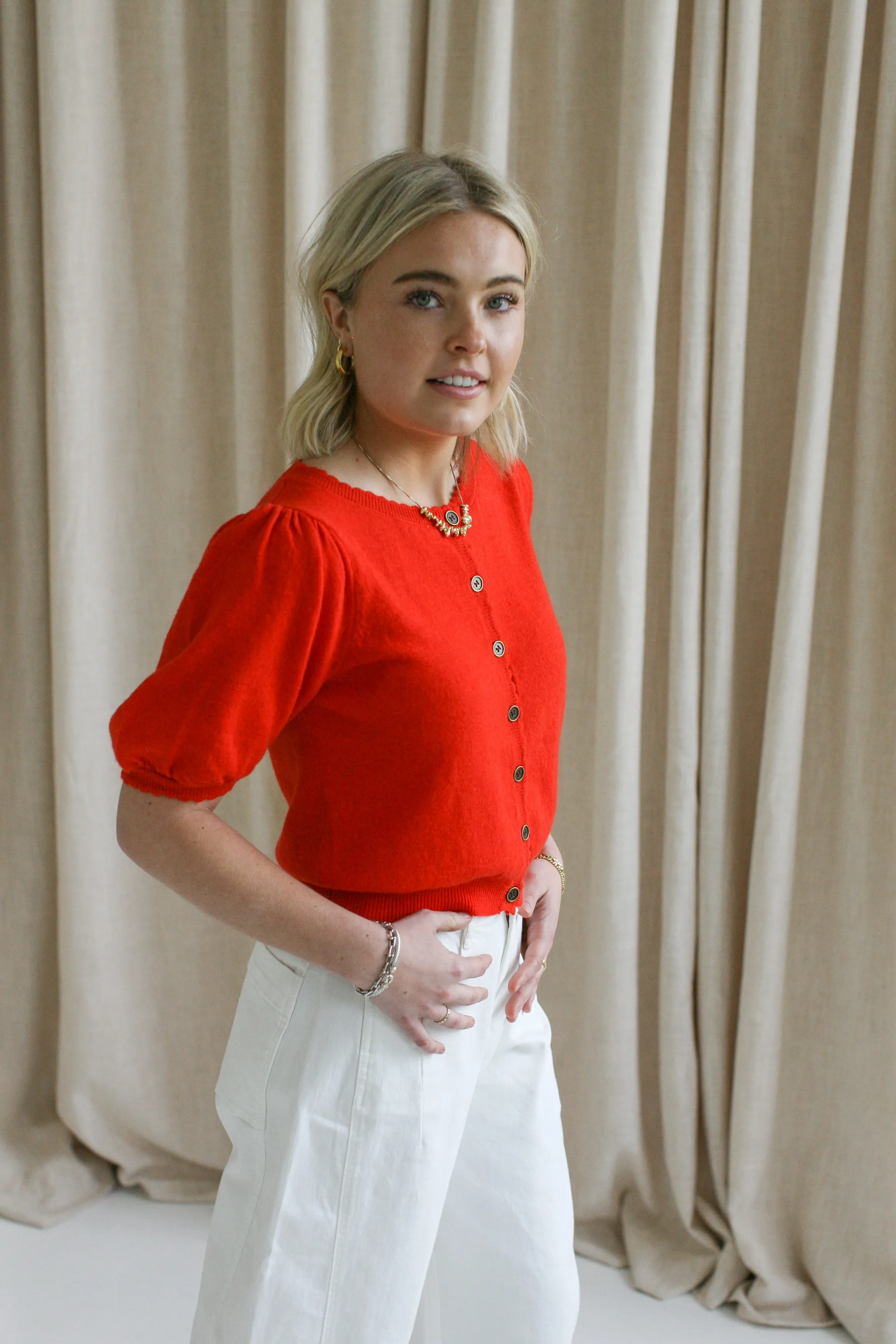 Scarlet Puff Sleeve Cardigan