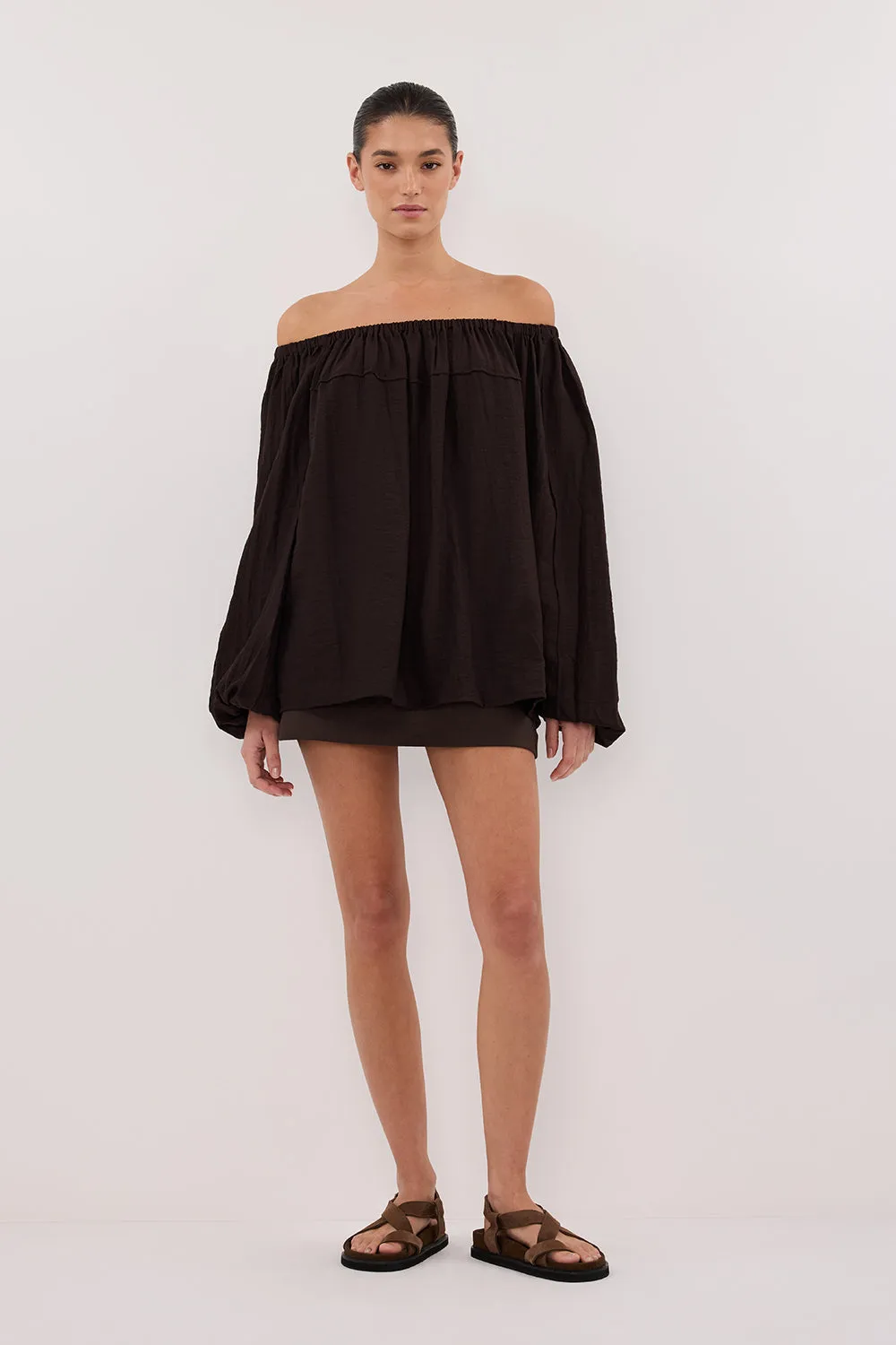 SHANIYA BITTER CHOC SLEEVED TOP