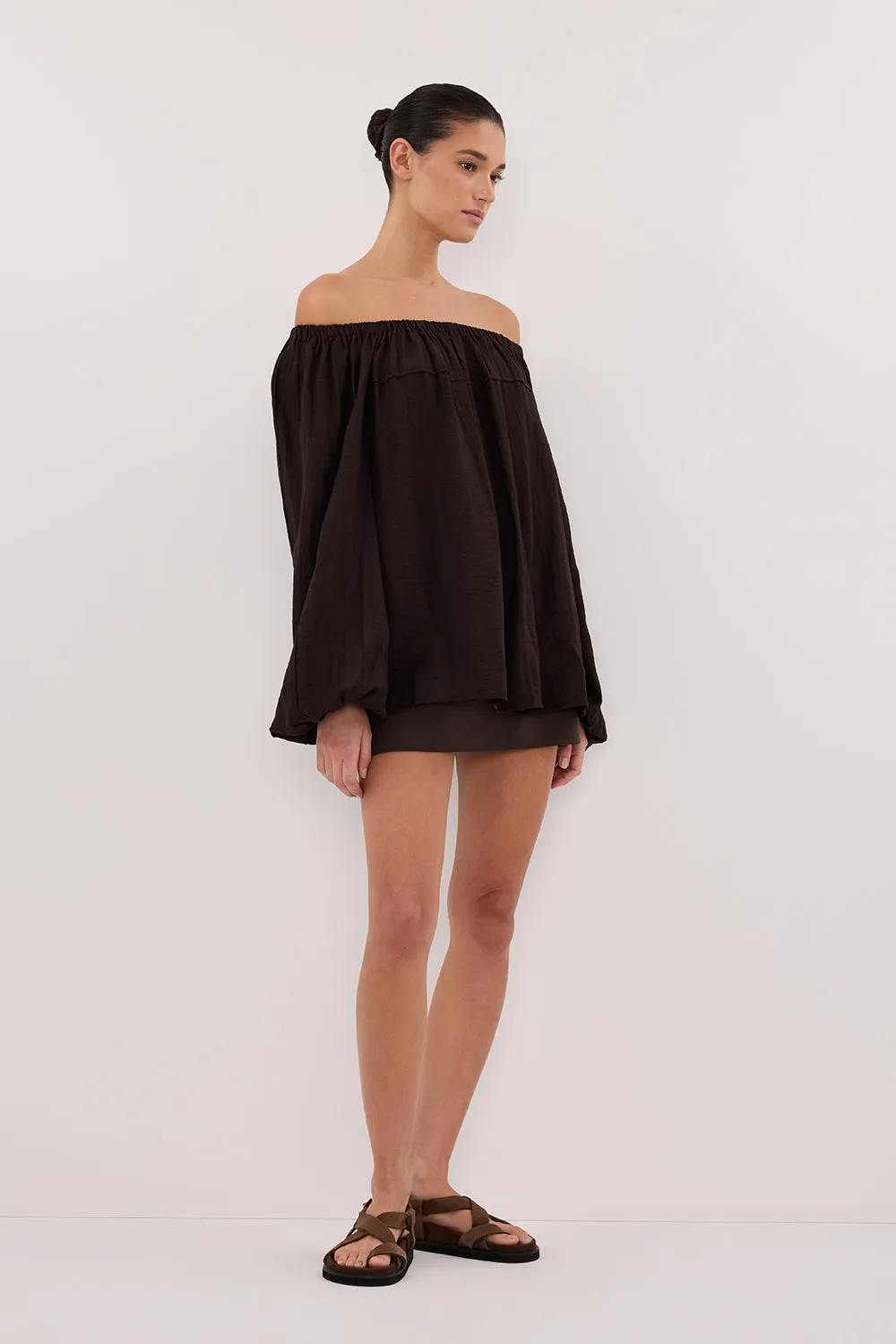 SHANIYA BITTER CHOC SLEEVED TOP