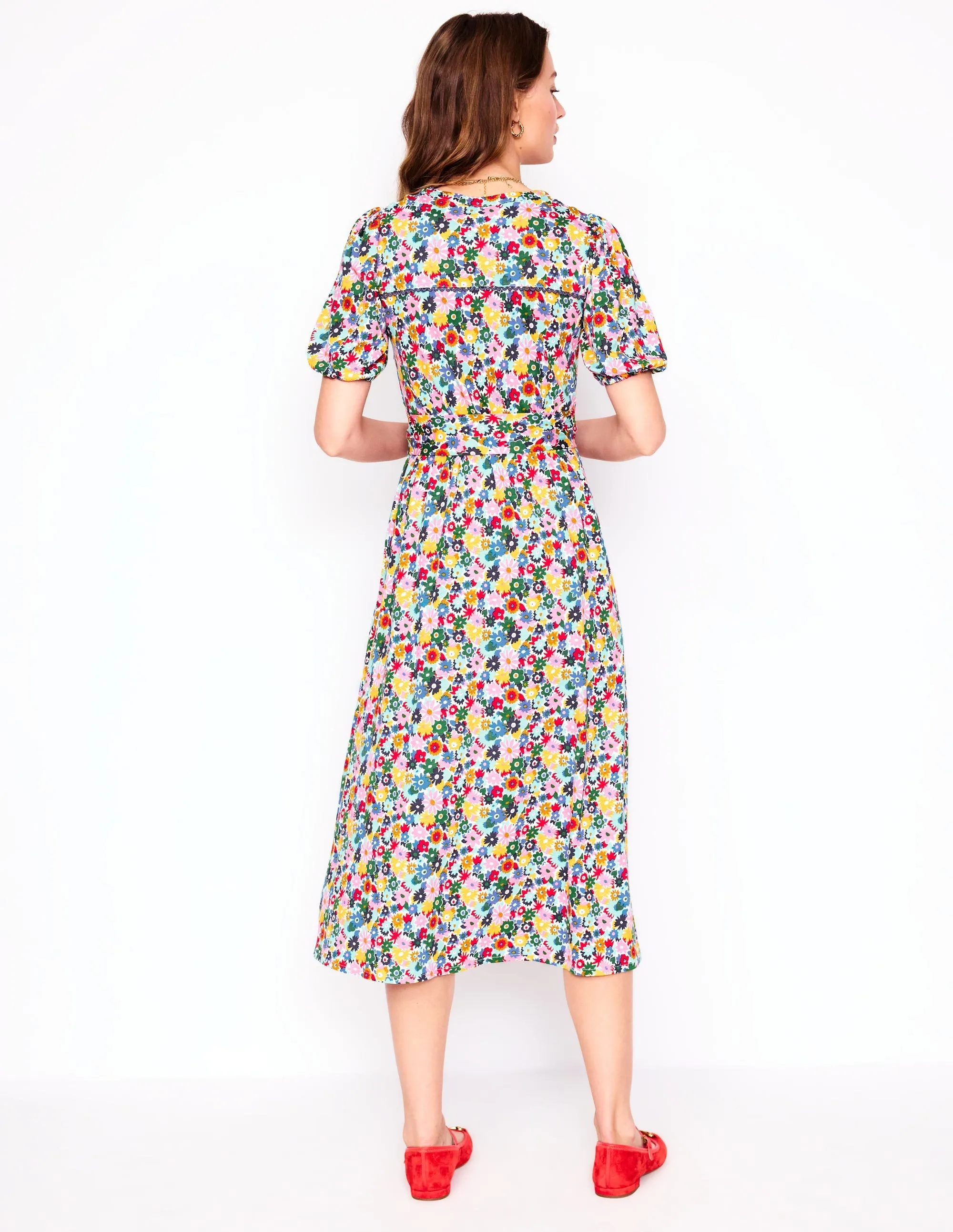 Sofia Trim Jersey Midi Dress-Multi. Paintbox Ditsy