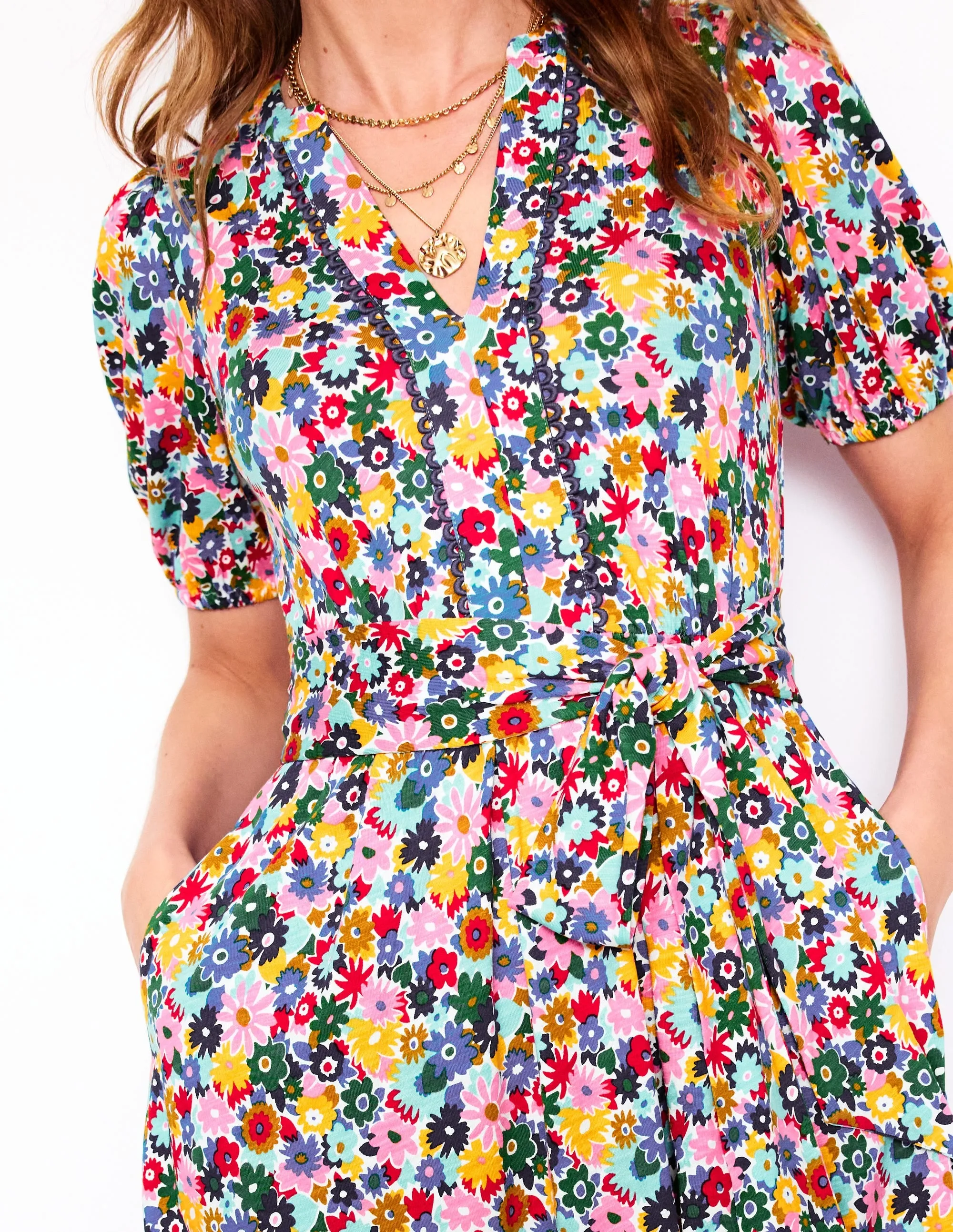 Sofia Trim Jersey Midi Dress-Multi. Paintbox Ditsy