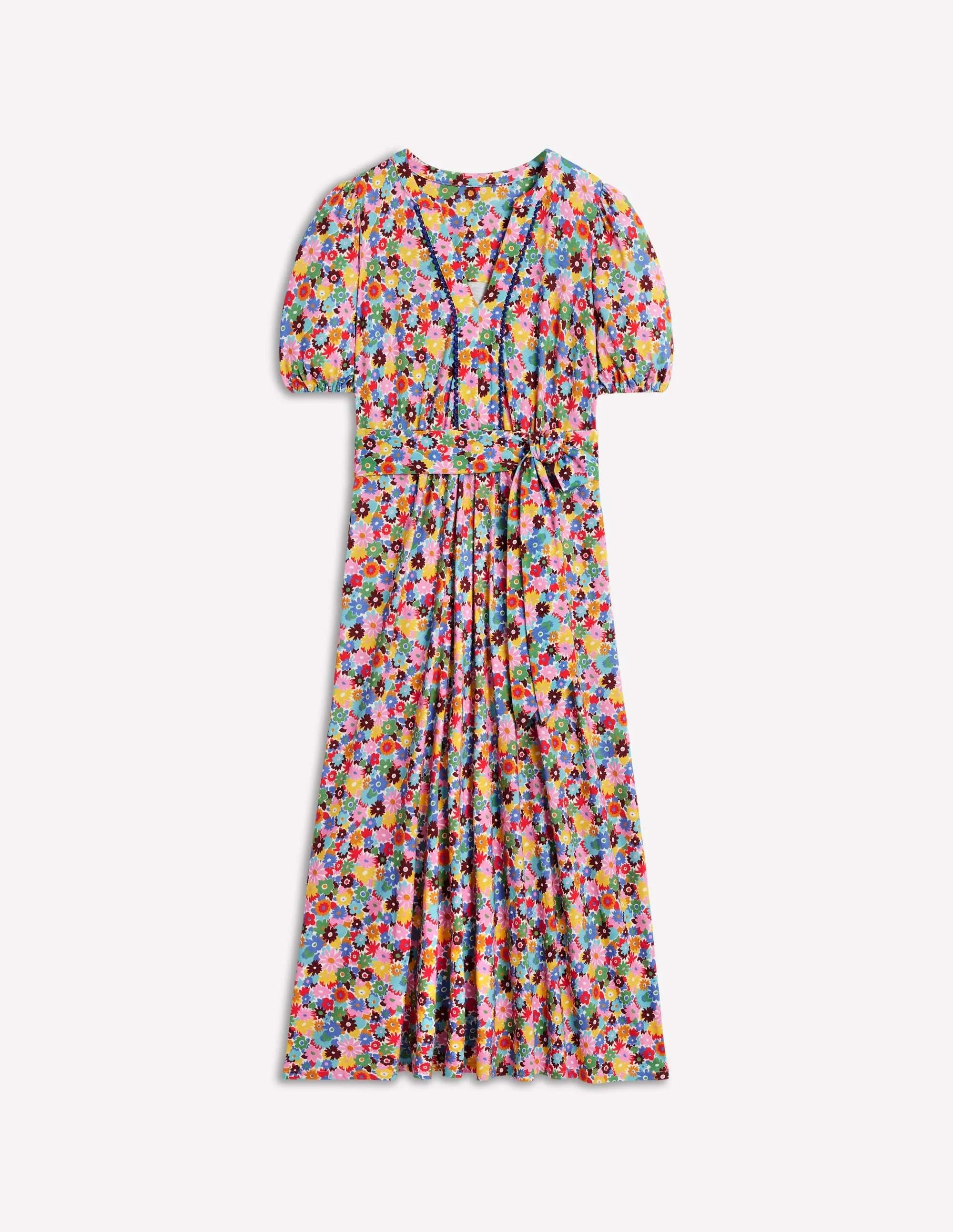 Sofia Trim Jersey Midi Dress-Multi. Paintbox Ditsy