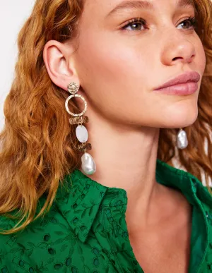 Statement Drop Earrings-Gold/Pearl