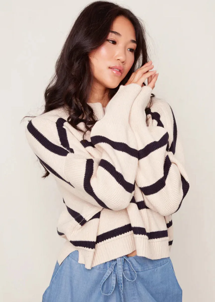 Sumire Striped Crew Neck - White Beach & Dark Storm