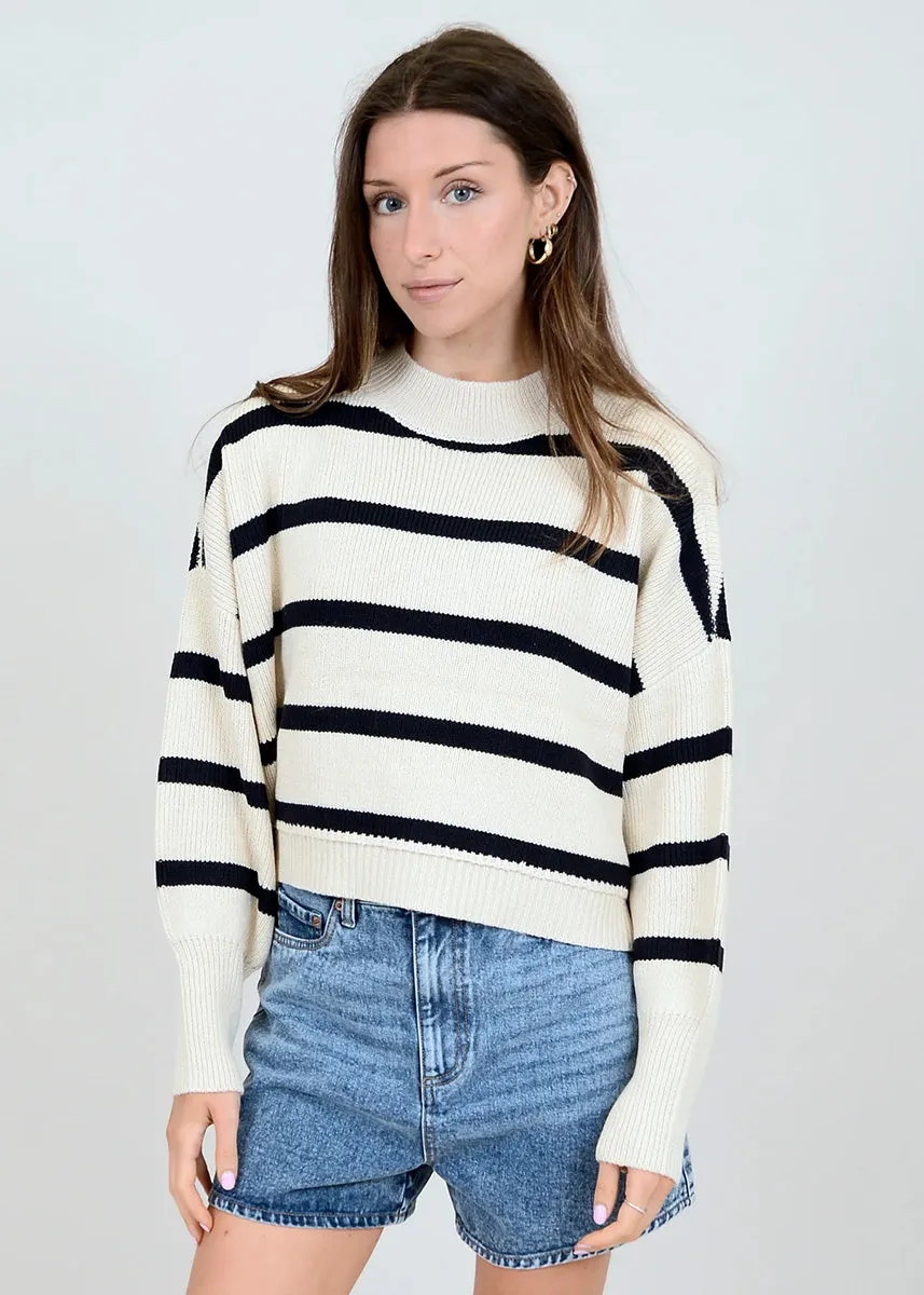 Sumire Striped Crew Neck - White Beach & Dark Storm