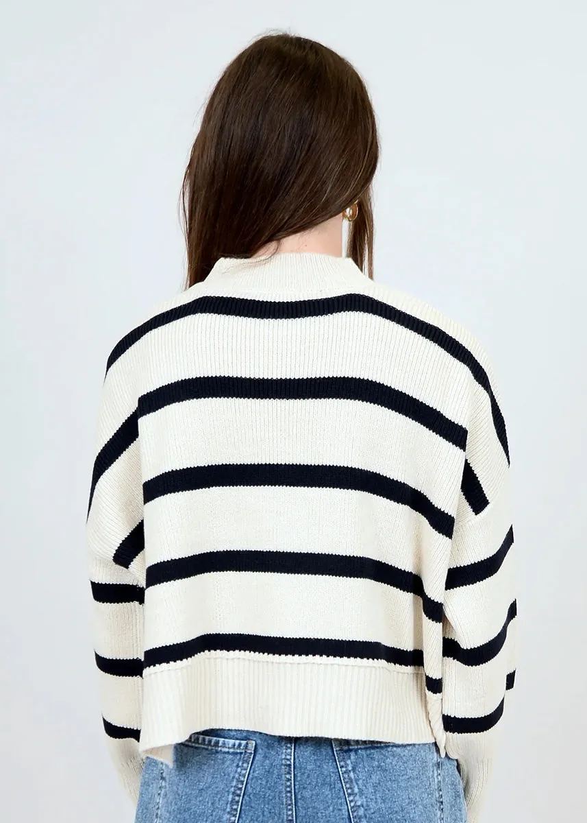 Sumire Striped Crew Neck - White Beach & Dark Storm