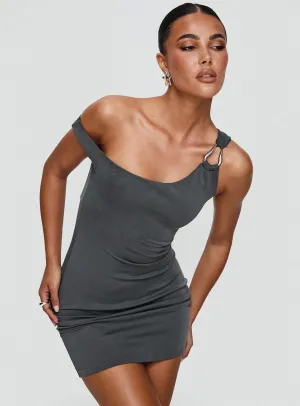 True Desires One Shoulder Mini Dress Grey