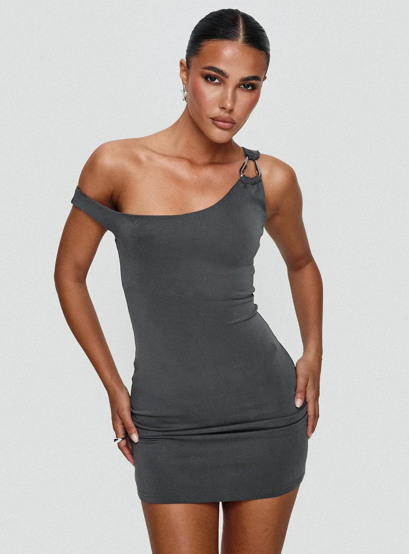 True Desires One Shoulder Mini Dress Grey