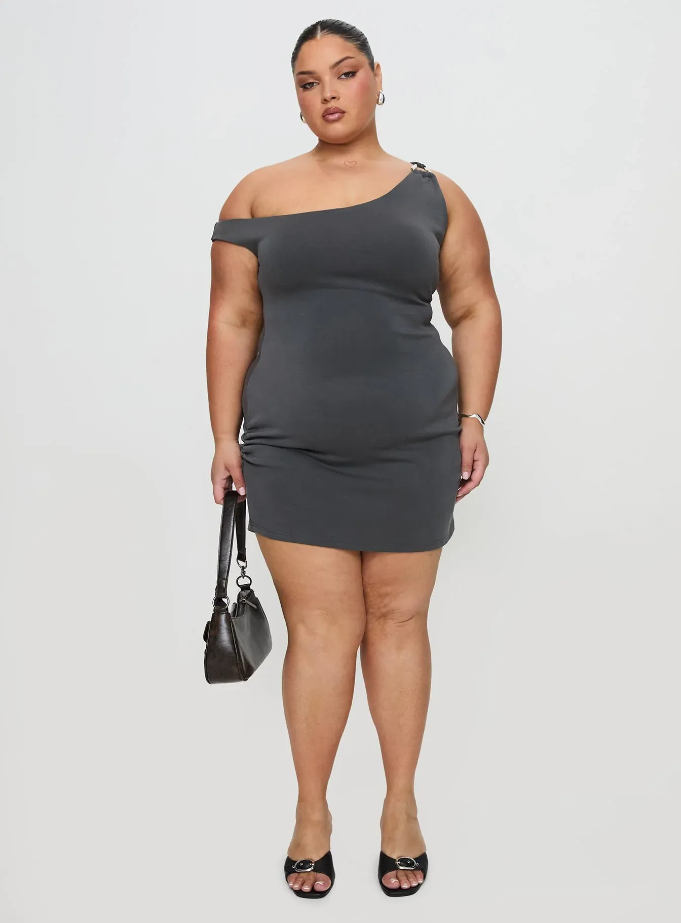 True Desires One Shoulder Mini Dress Grey