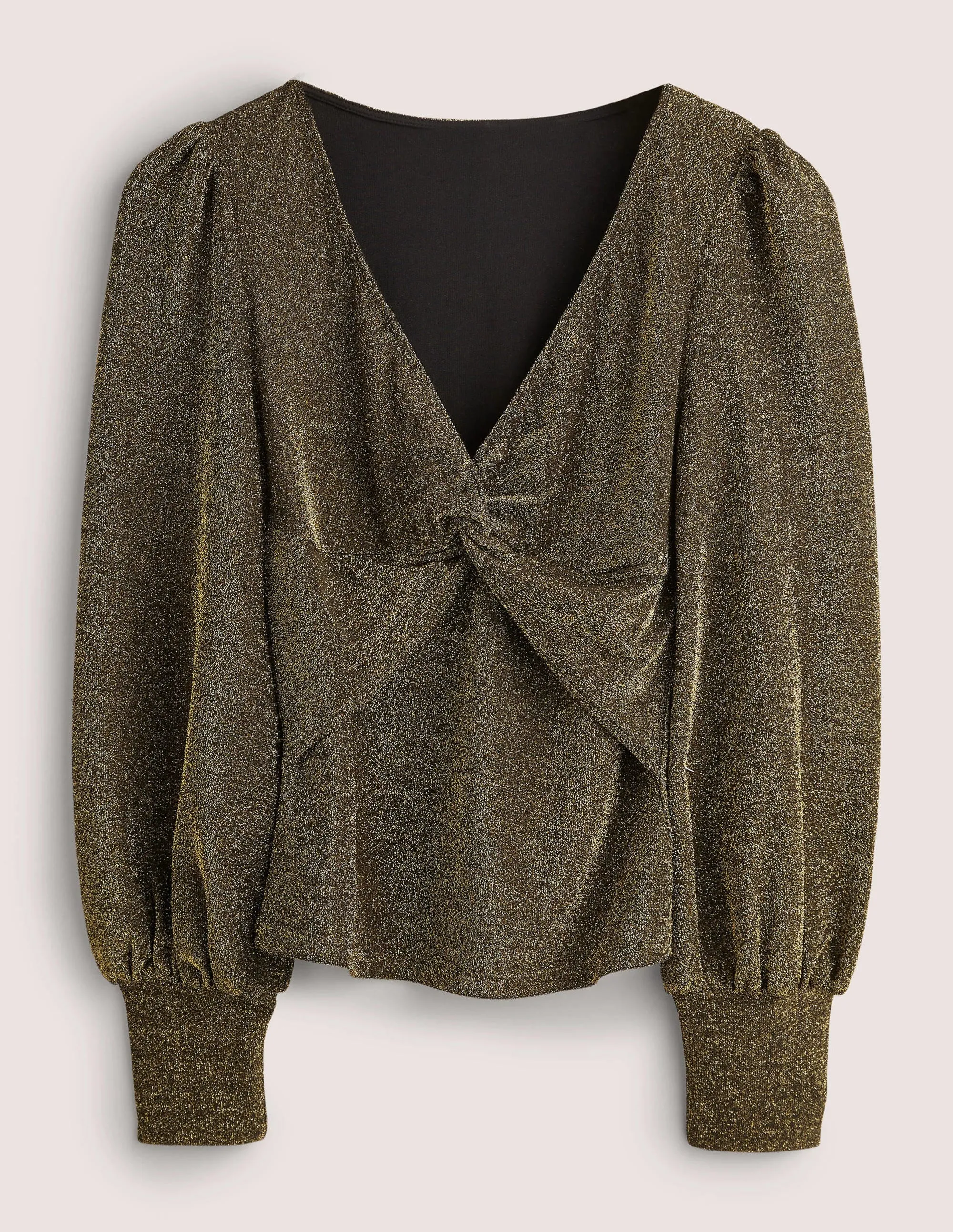 Twist Front Jersey Top-Black and Gold Sparkle