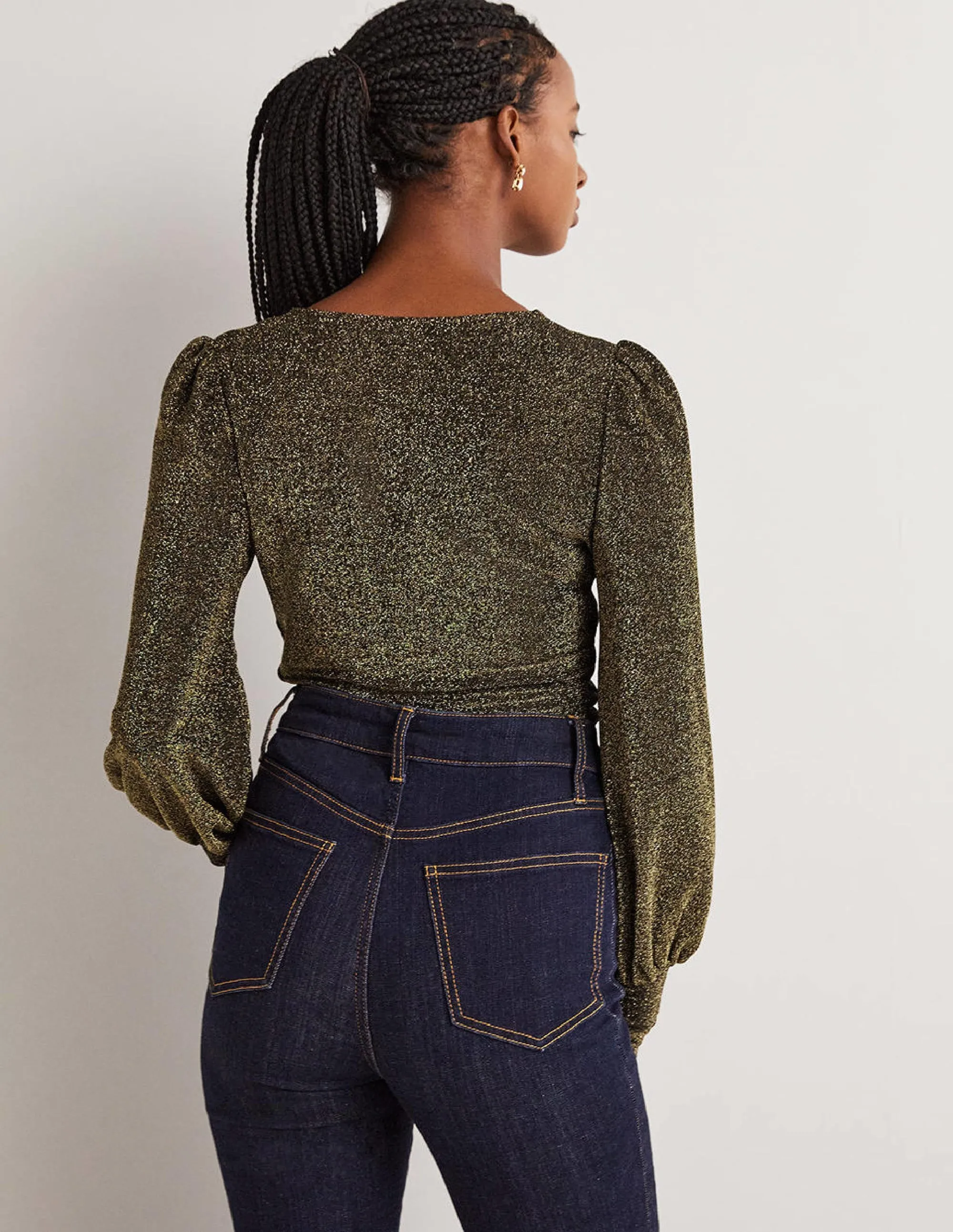 Twist Front Jersey Top-Black and Gold Sparkle