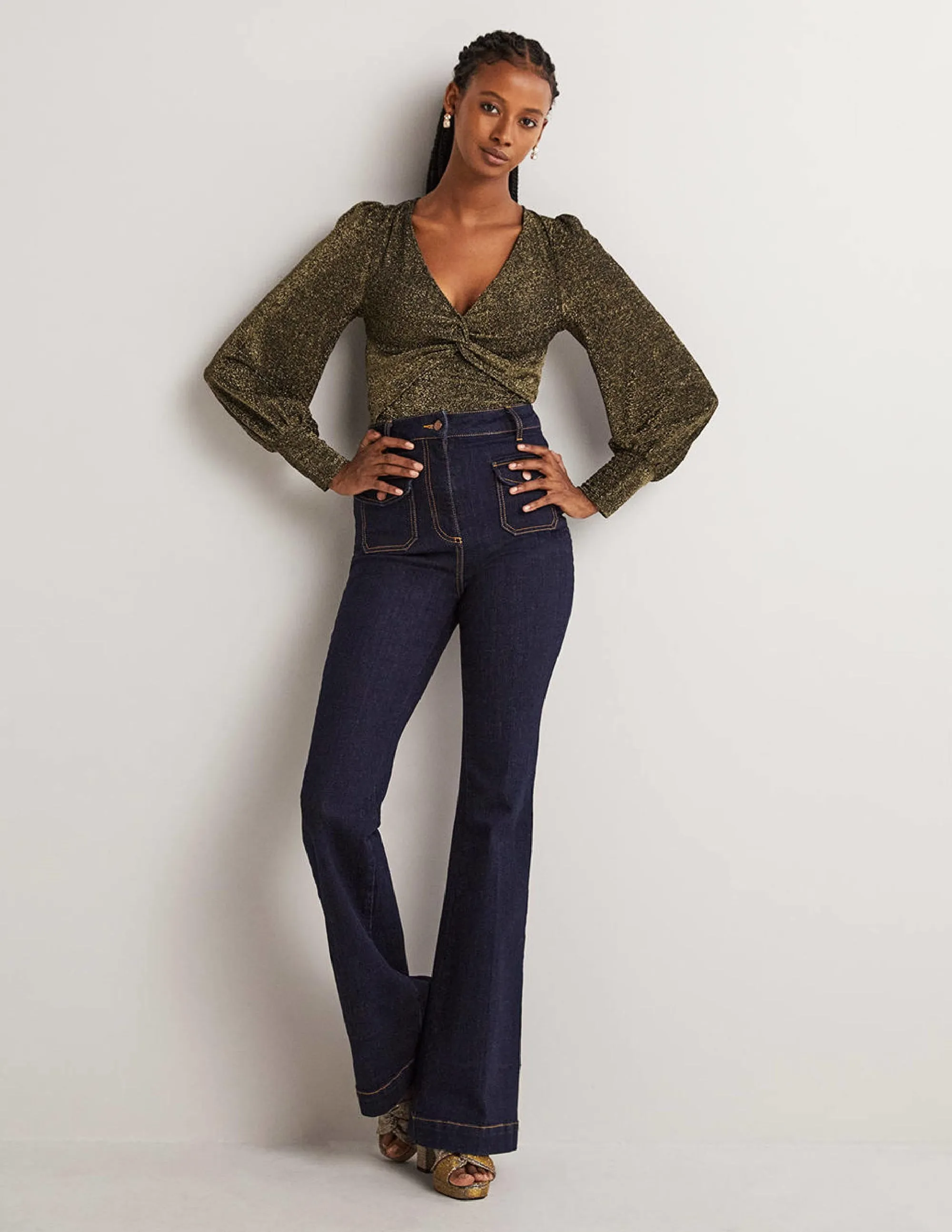 Twist Front Jersey Top-Black and Gold Sparkle