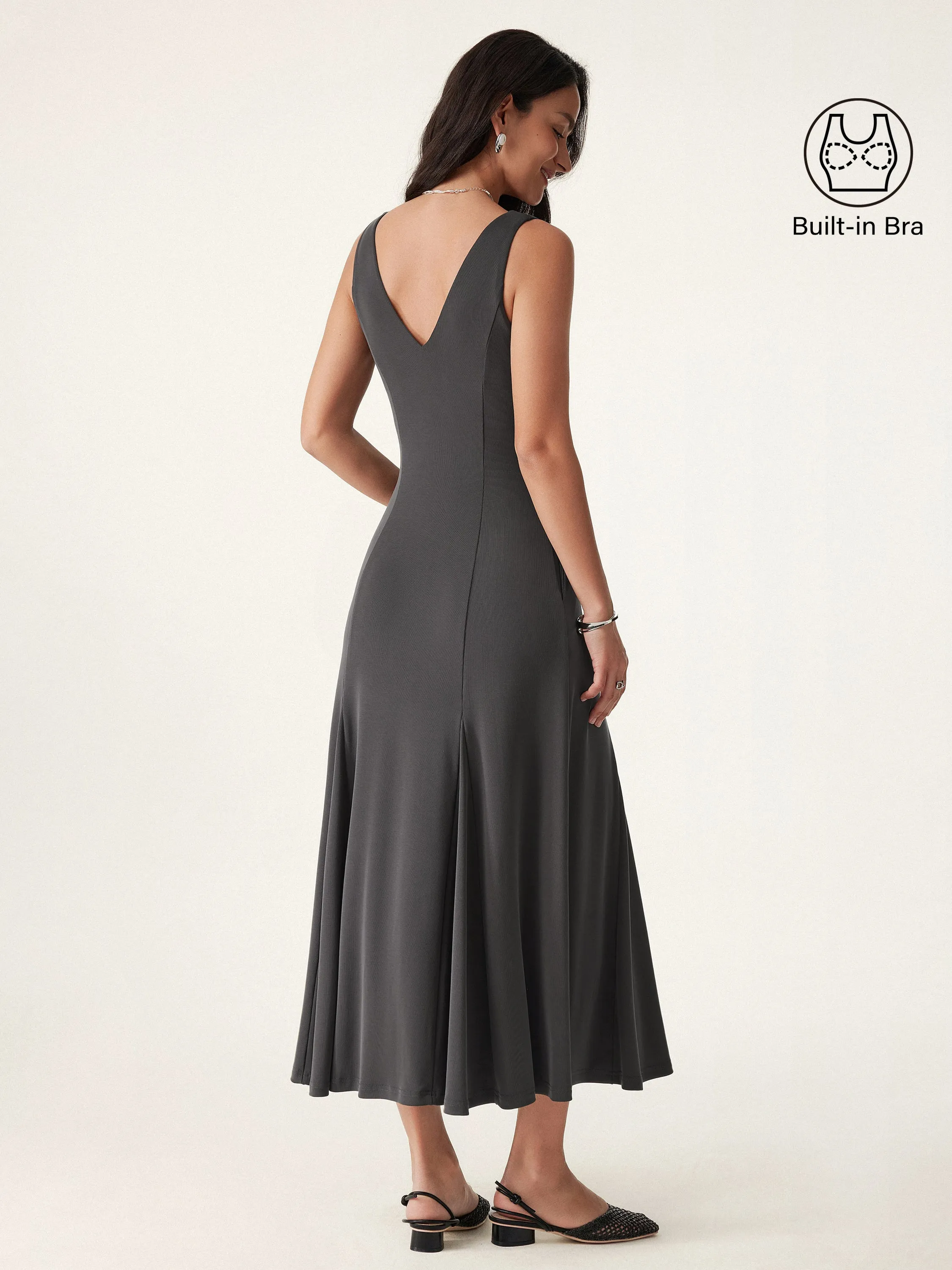 V-neck Fit-and-flare Midi Brami Dress