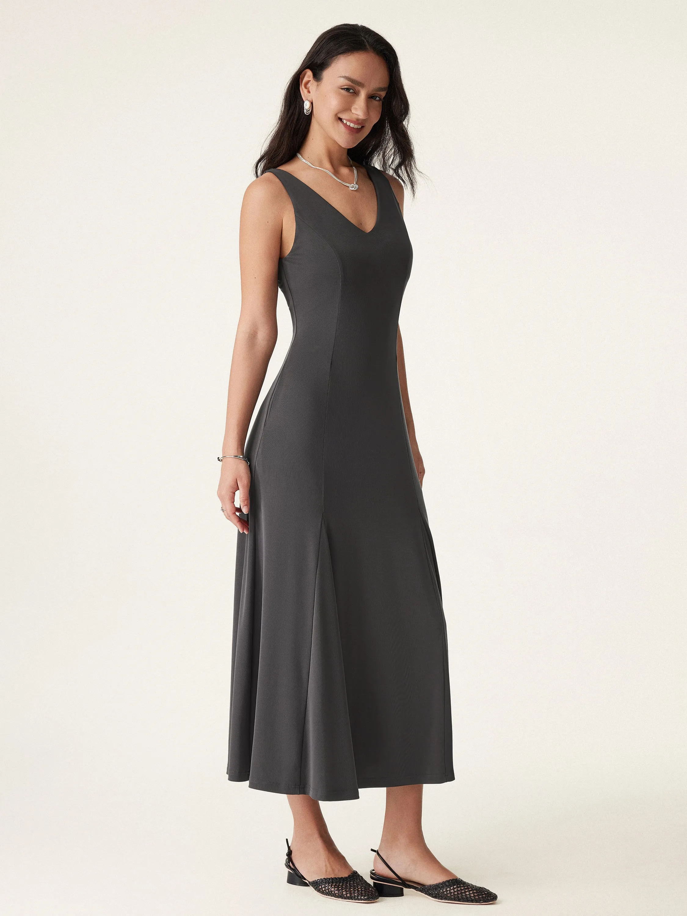 V-neck Fit-and-flare Midi Brami Dress