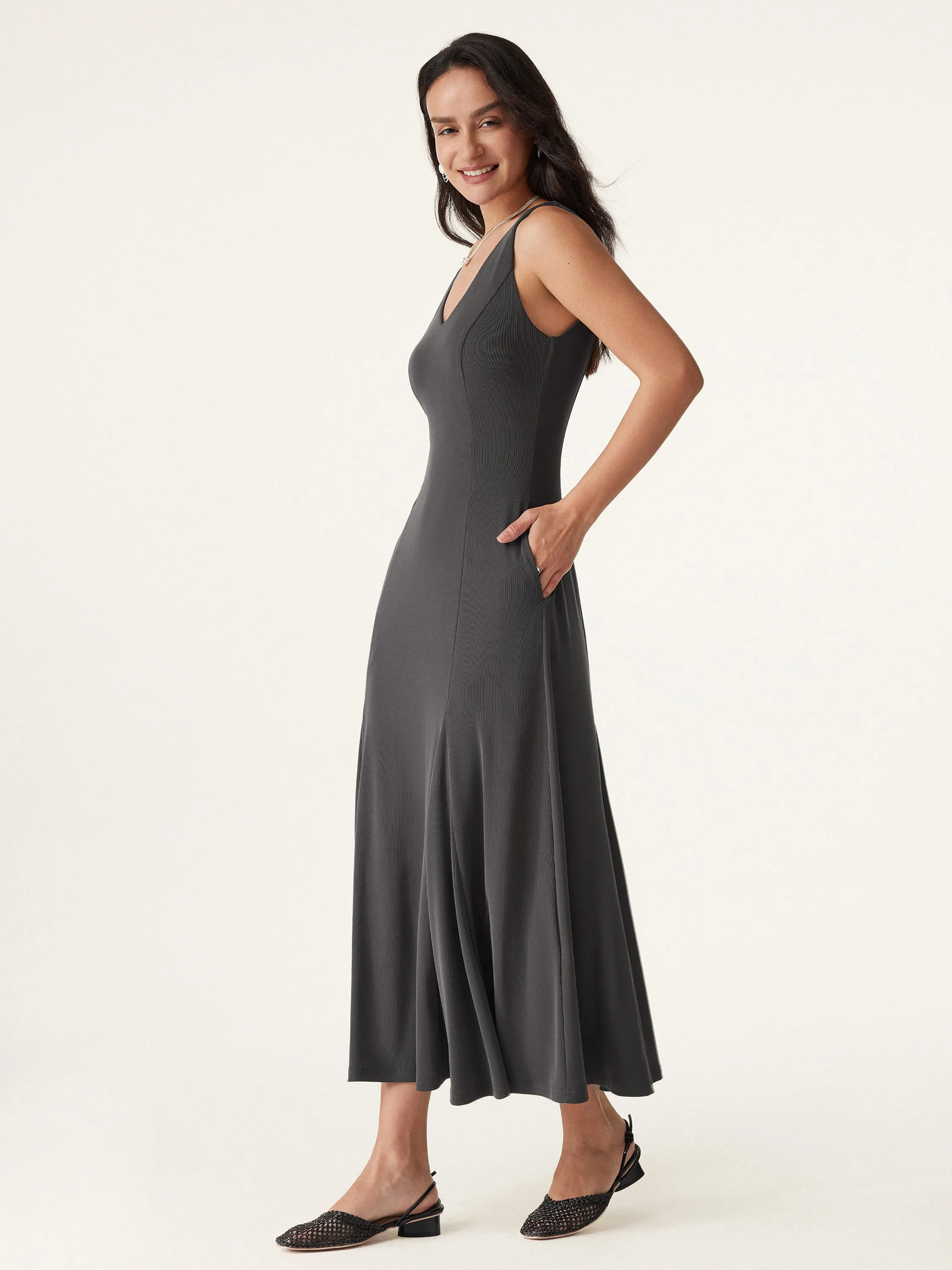V-neck Fit-and-flare Midi Brami Dress