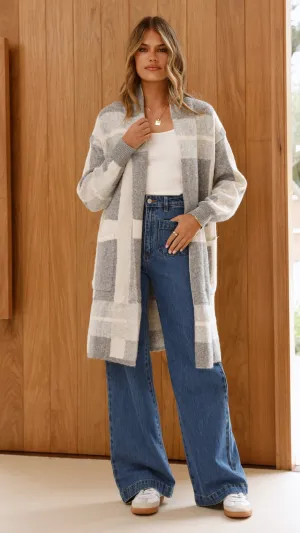 Vaza Longline Knit Cardigan - Grey/White