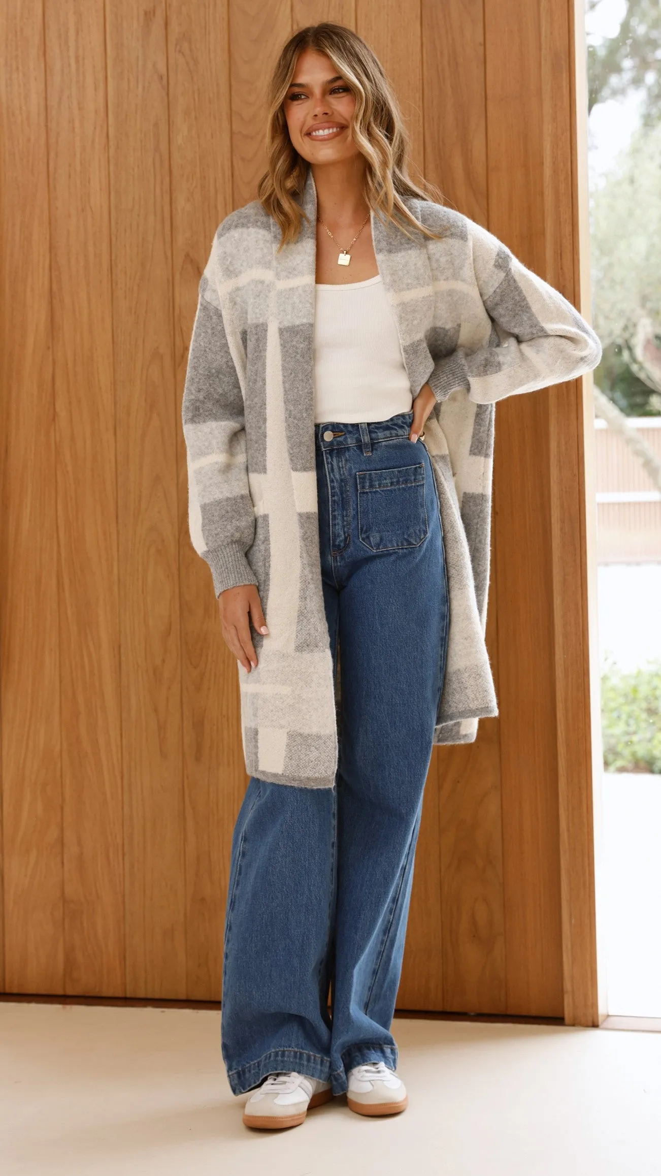 Vaza Longline Knit Cardigan - Grey/White