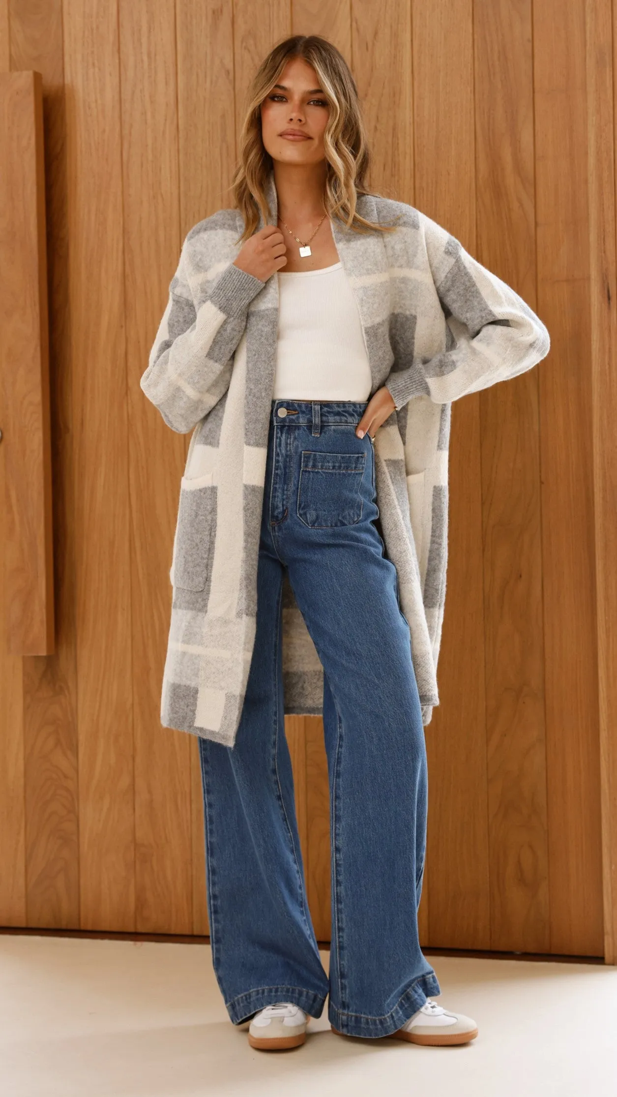 Vaza Longline Knit Cardigan - Grey/White