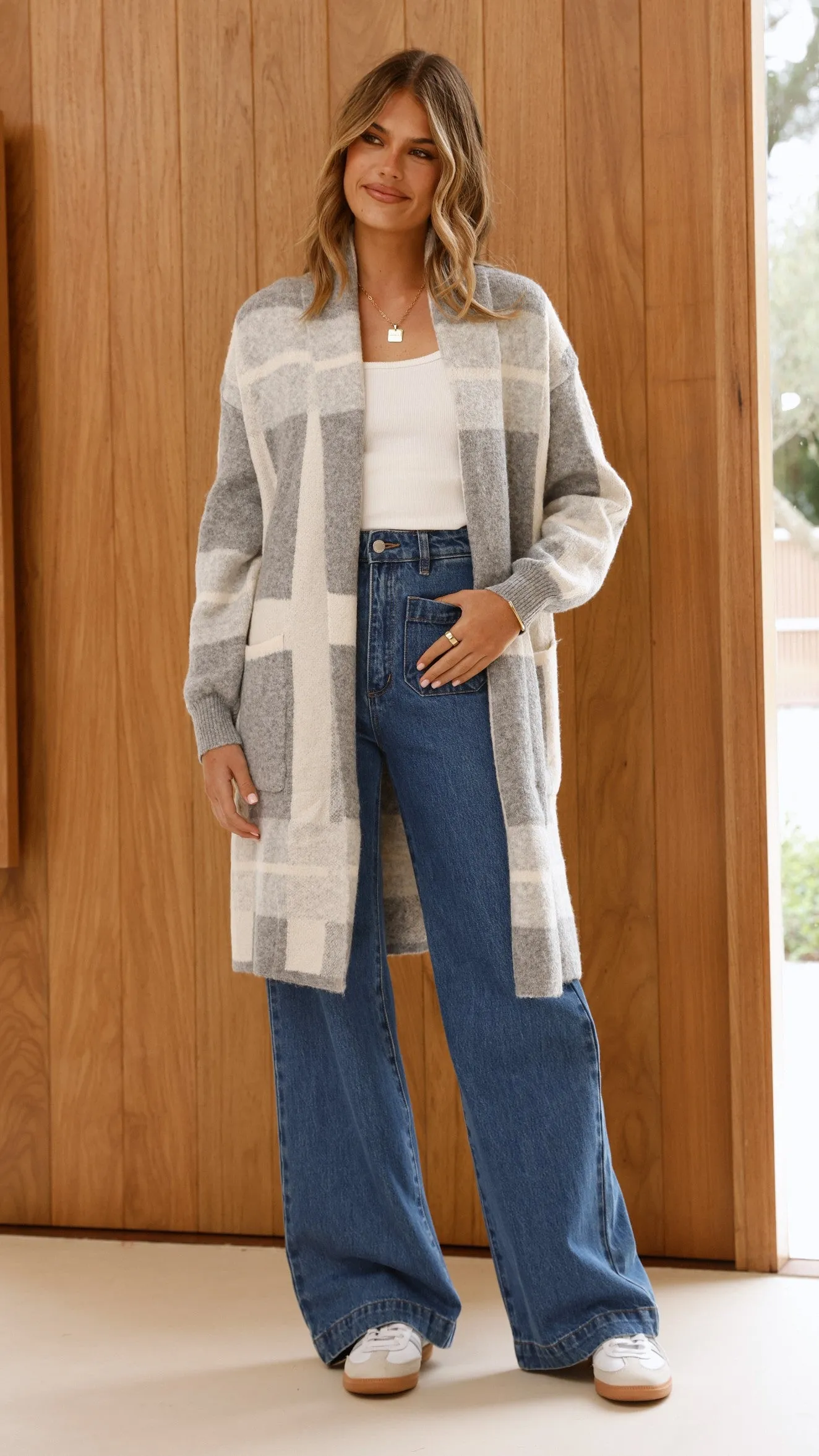 Vaza Longline Knit Cardigan - Grey/White