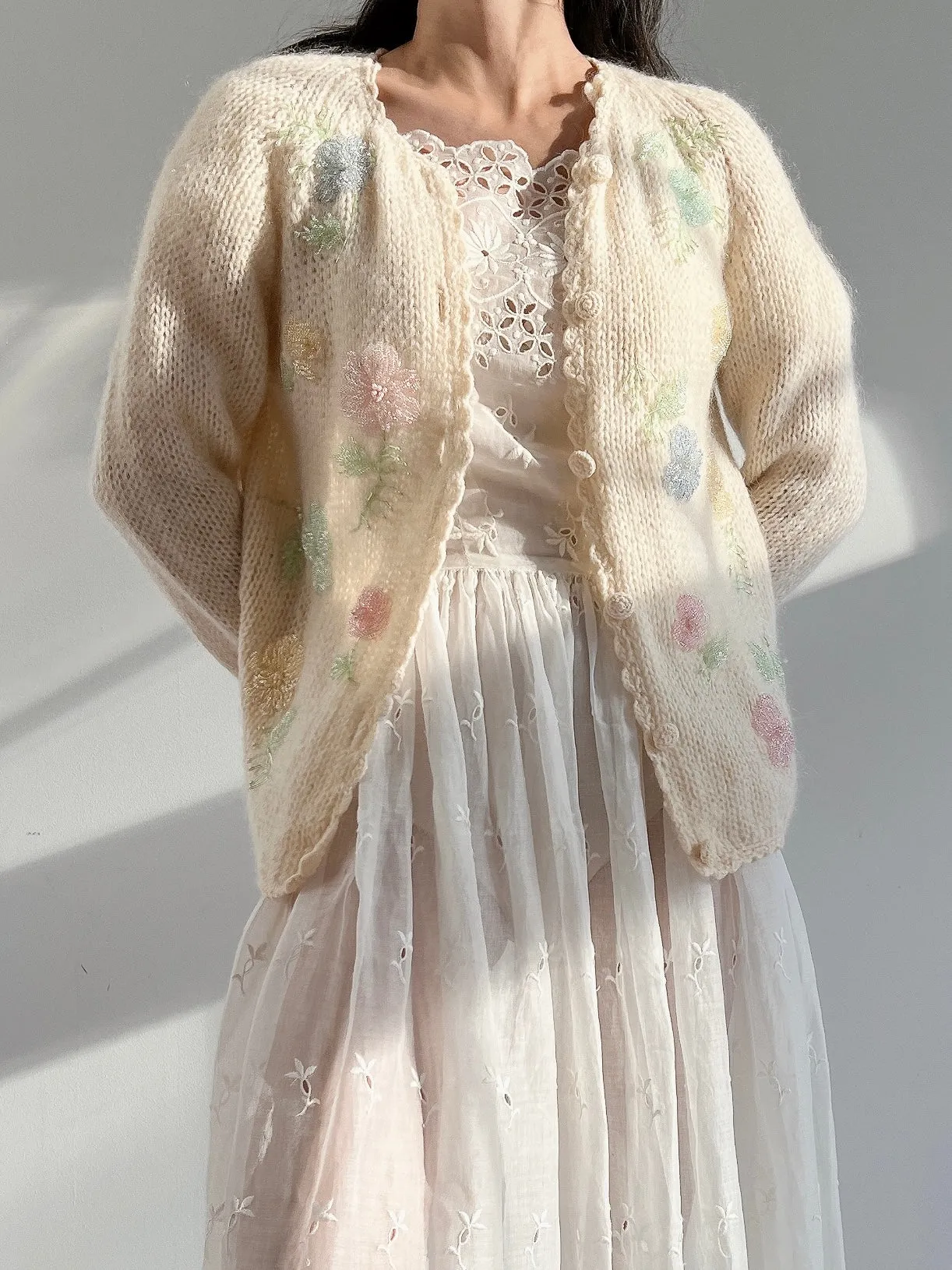 Vintage Beaded Wool Cardigan - S