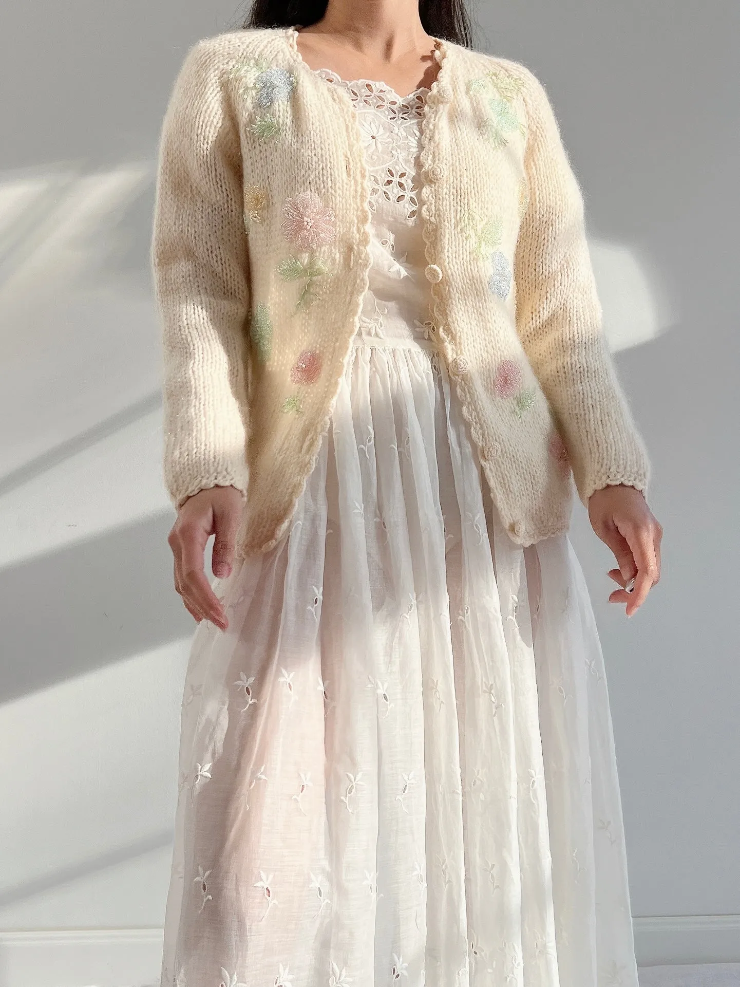 Vintage Beaded Wool Cardigan - S