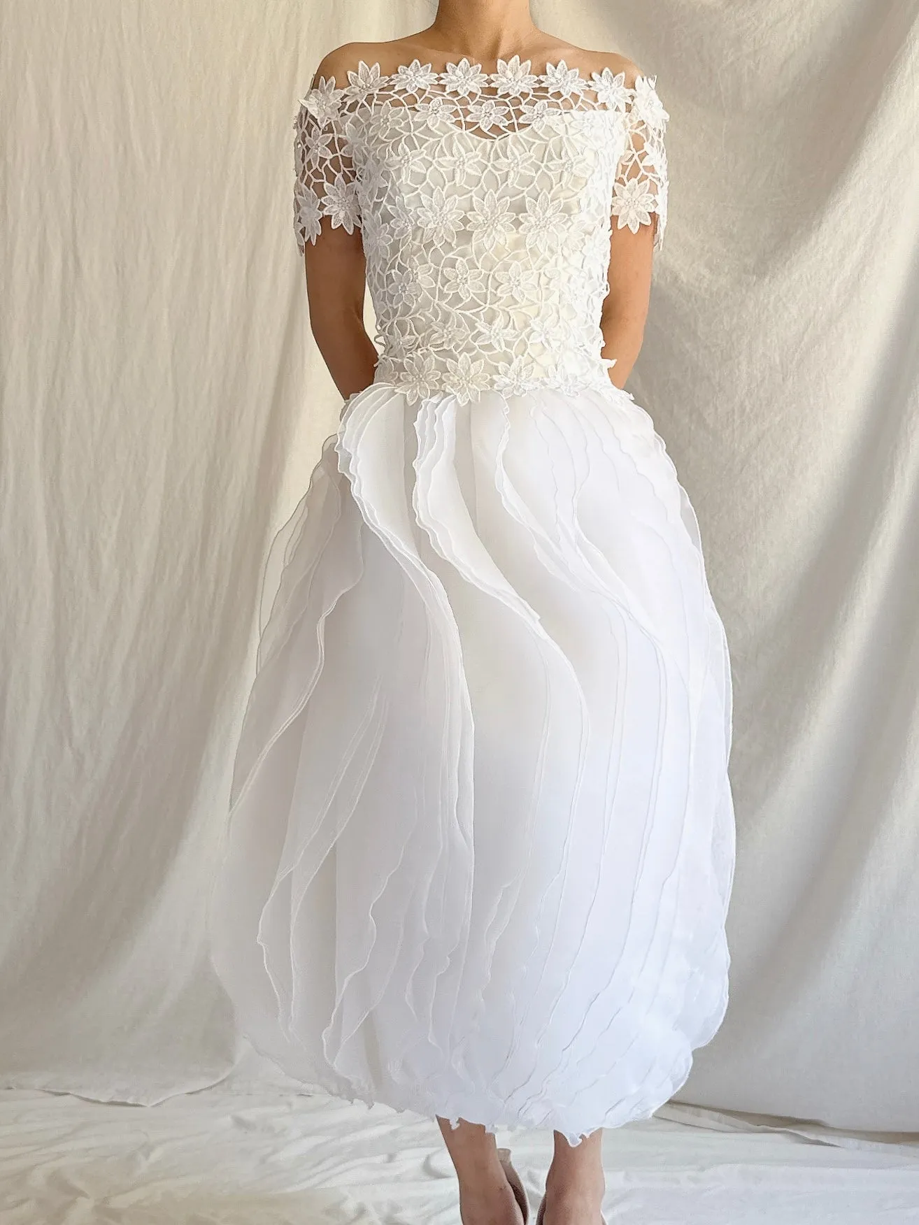 Vintage Bianchi Organza Ruffle Dress - S