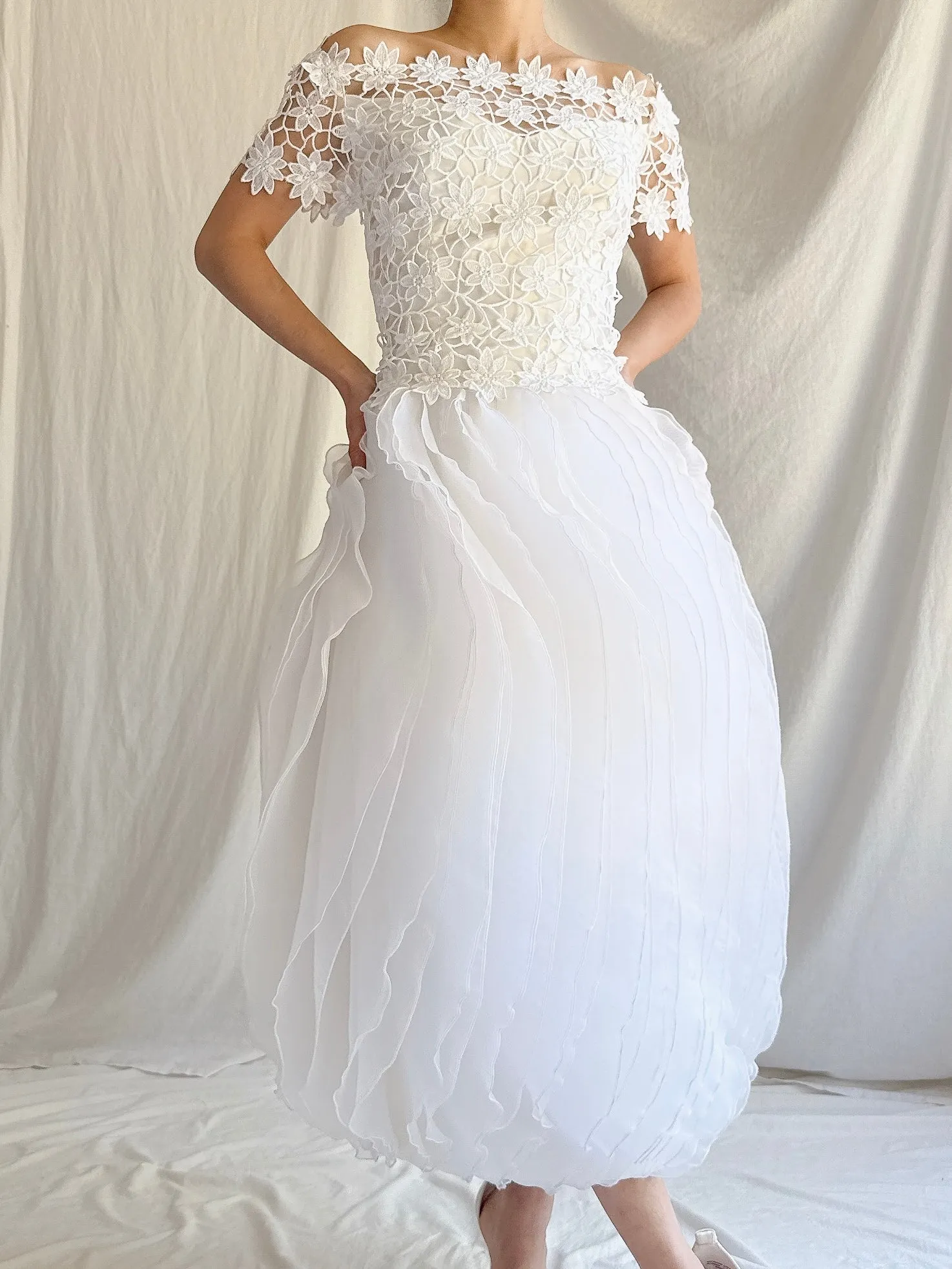 Vintage Bianchi Organza Ruffle Dress - S