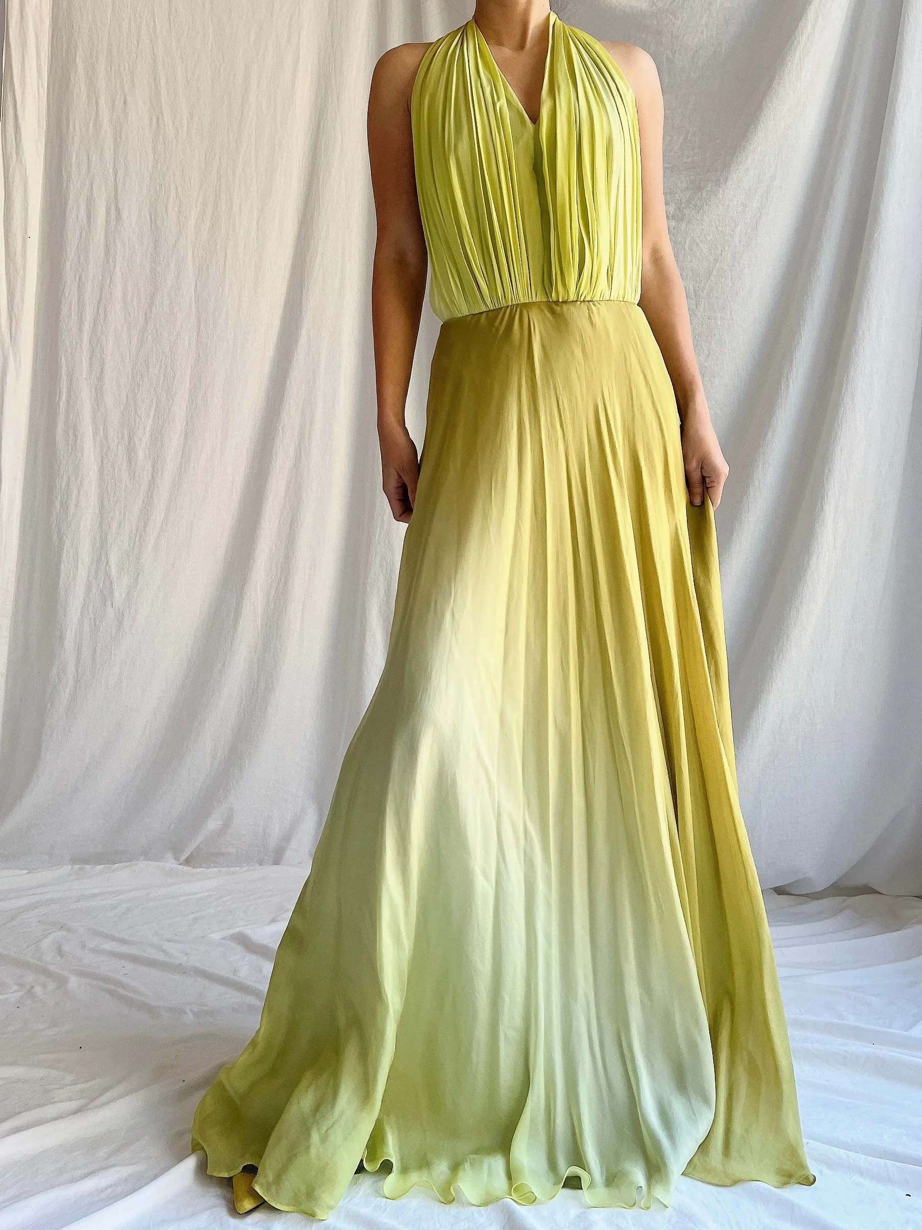 Vintage Silk Chartreuse Ombre Gown - M