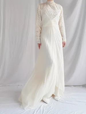 Vintage Silk Illusion Long Sleeve Gown - M